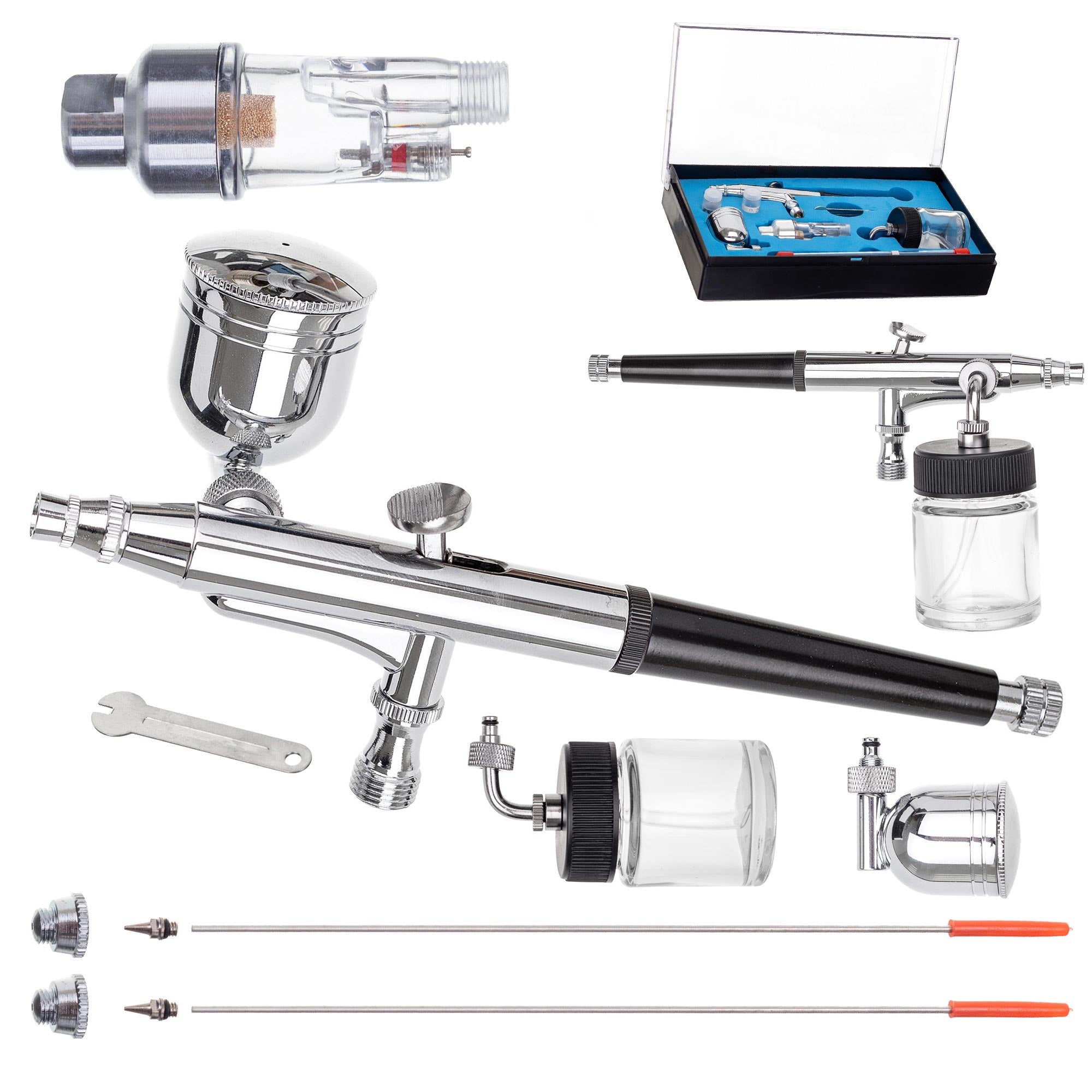 Profesionální airbrush, 3 trysky, sada 2 nádrží