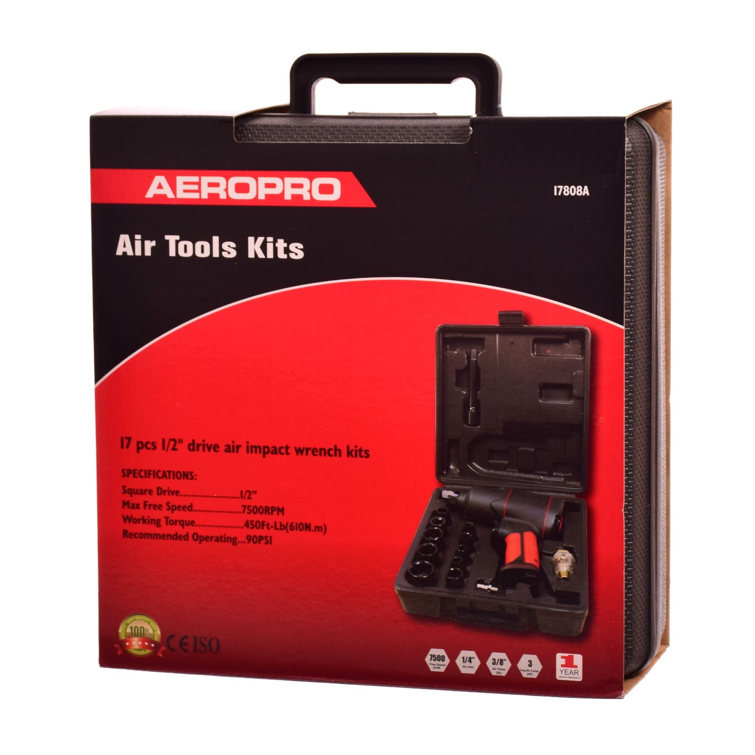 Pneumatický rázový utahovák 1/2 AEROPRO 1200Nm, kufřík, nástrčné hlavice, olejnička