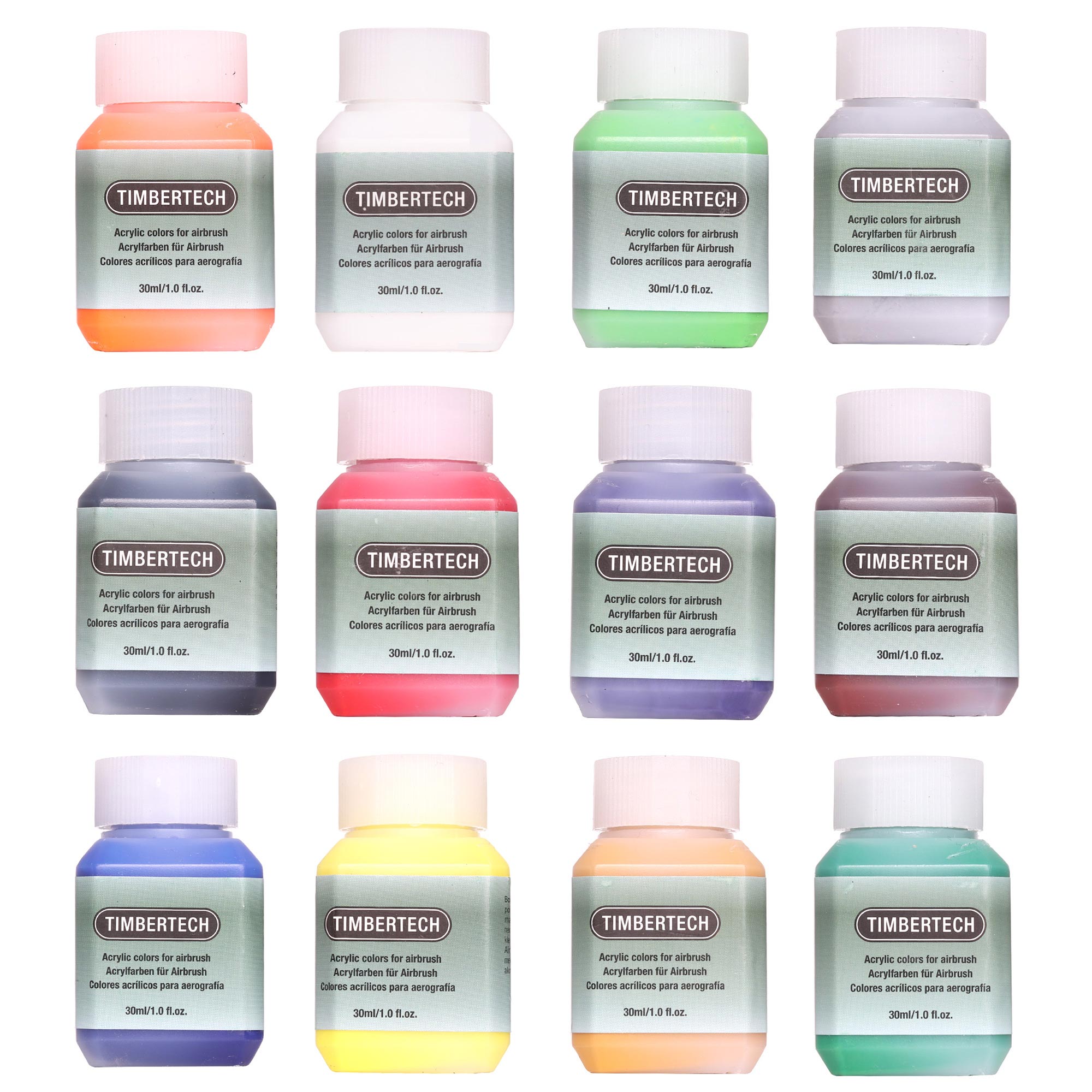 AKRYLOVÉ BARVY 12 x 30 ml 12 barev pro airbrush Timbertech
