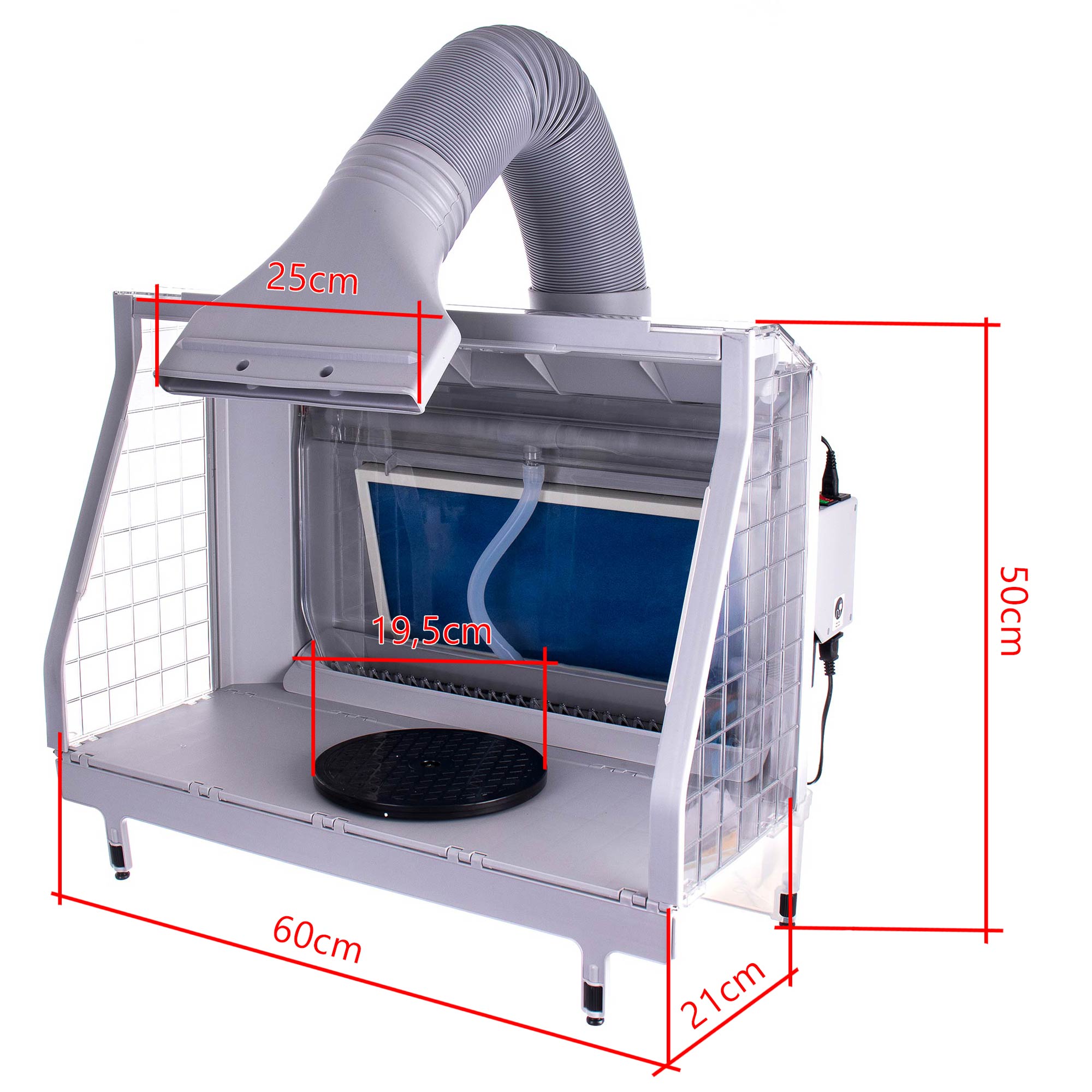 Modelovací kabina - Stříkací box HS-E600 - s osvětlením LED, s ventilátorem, rotačním stojanem a vodní clonou - pro airbrush modeláře