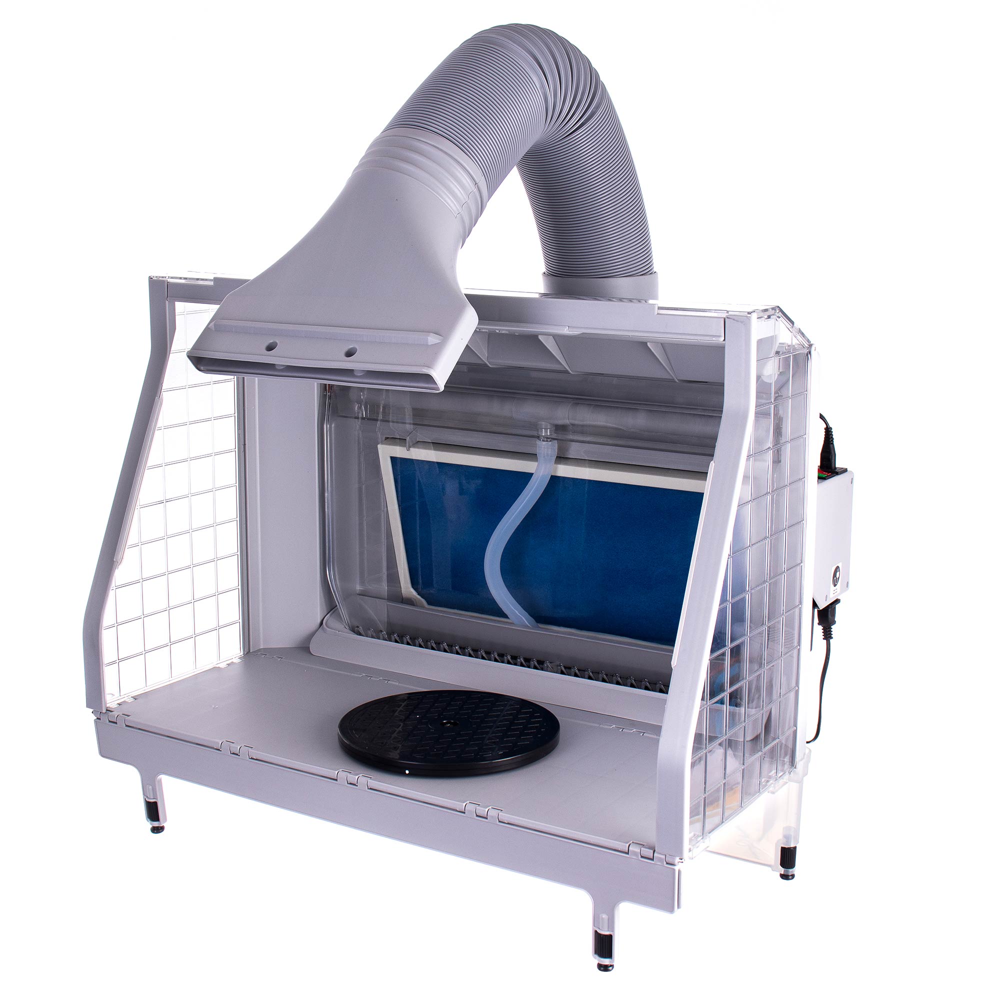 Modelovací kabina - Stříkací box HS-E600 - s osvětlením LED, s ventilátorem, rotačním stojanem a vodní clonou - pro airbrush modeláře