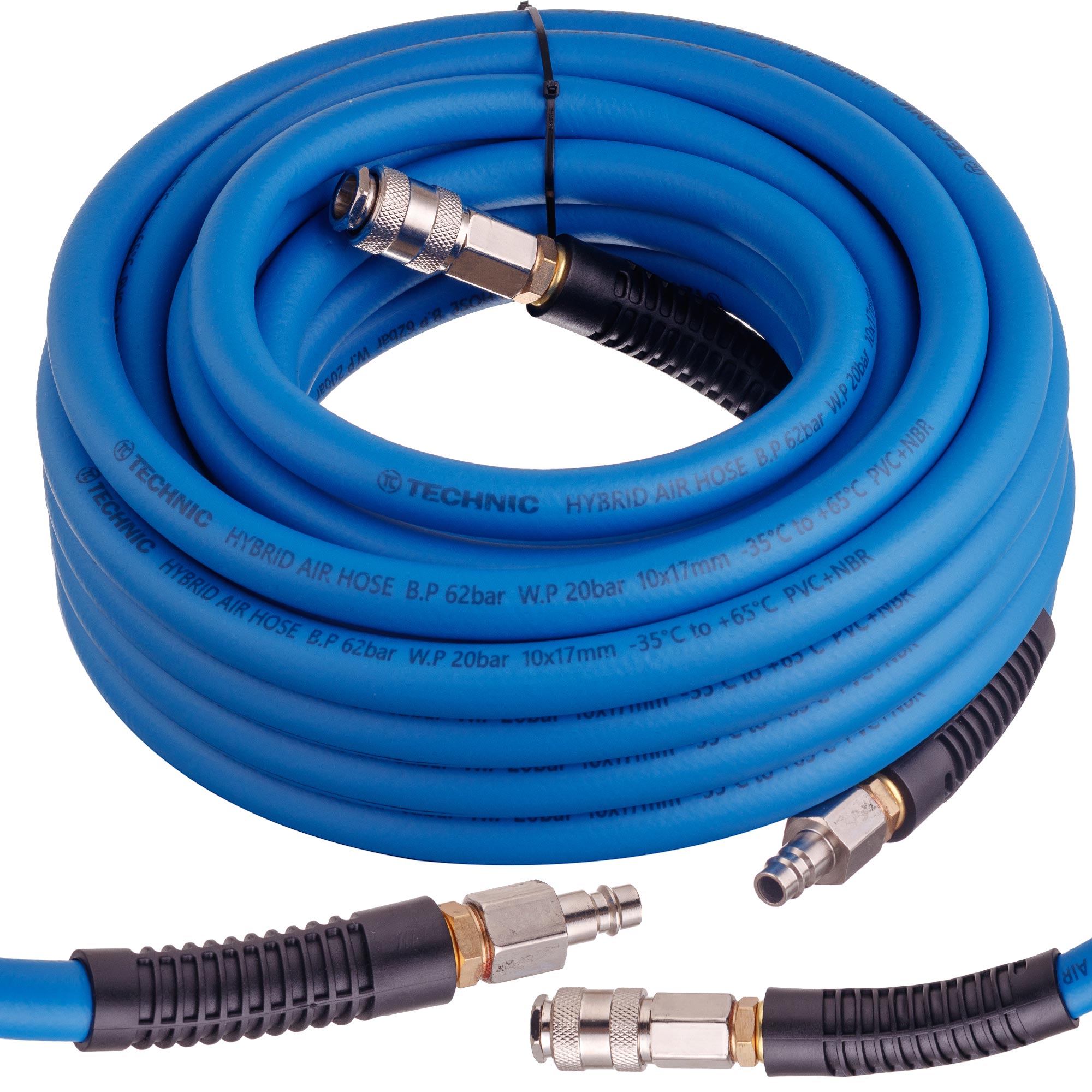 Hybridní pneumatická hadice 15 m 10x17 mm PVC NBR 20 bar rychlospojky 3/8"