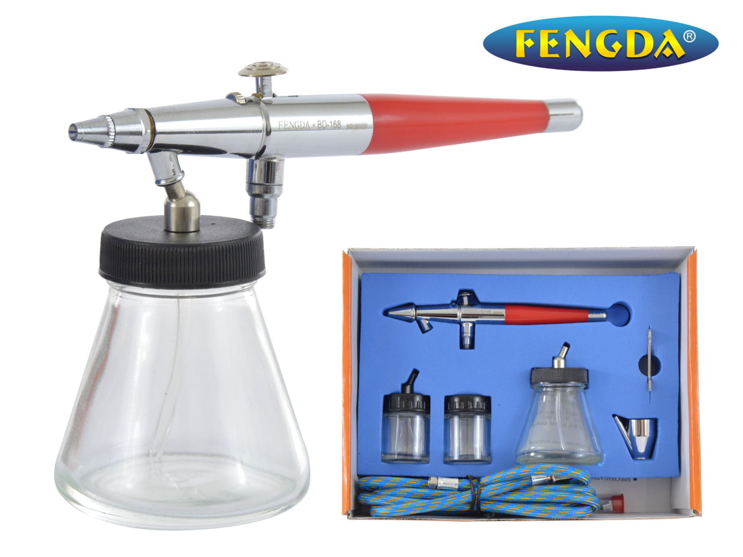 Airbrush, FENGDA Set tryska 0,5 0,8 1,0 mm HADICE 3x Tank Mini Gun