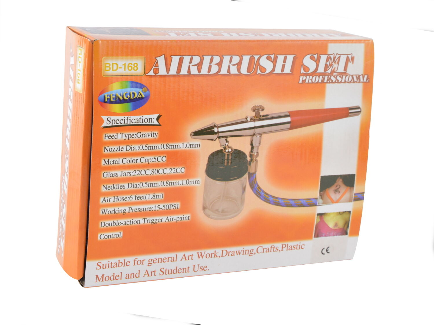 Airbrush, FENGDA Set tryska 0,5 0,8 1,0 mm HADICE 3x Tank Mini Gun
