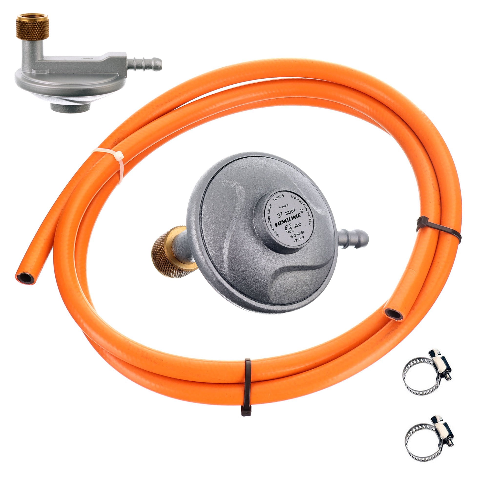 Reduktor na propan 3/8" (malý závit) lomená + plynová hadice 2m + 2x spony