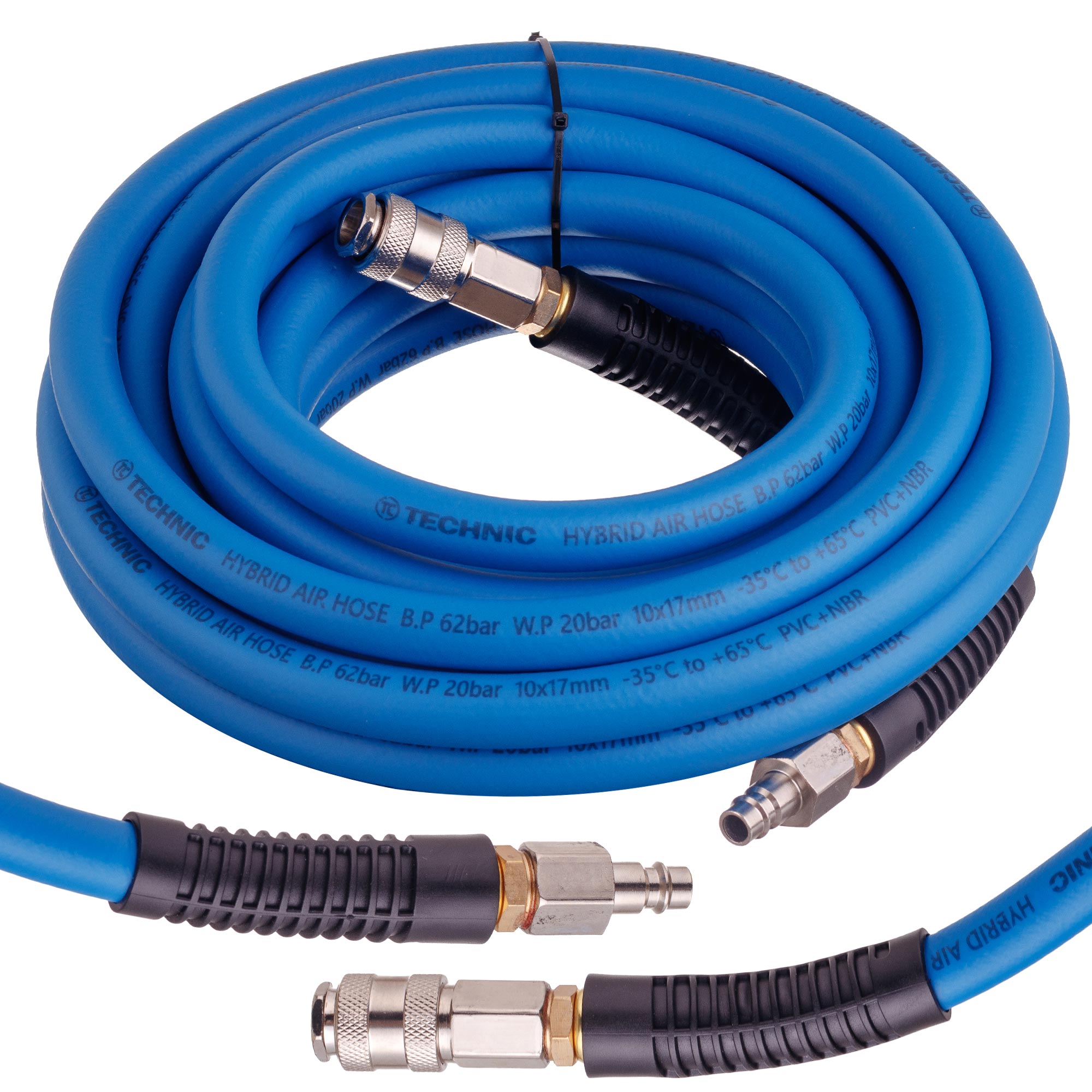 Hybridní pneumatická hadice 5 m 10x17 mm PVC NBR 20 bar rychlospojky 3/8"
