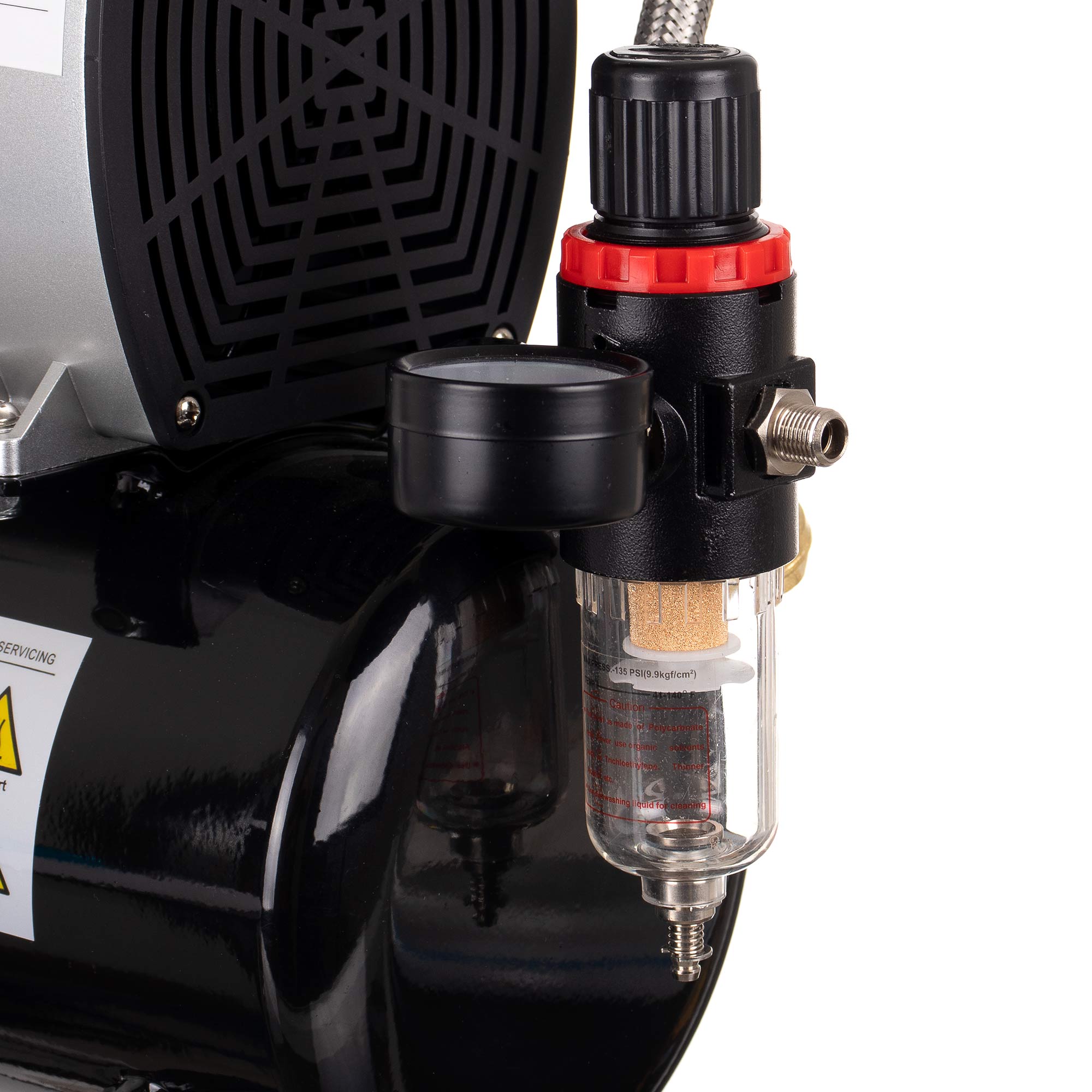 Výkonný Airbrush kompresor, 4L válec 350W Max 4 BAR 44 l/min Redukční filtr