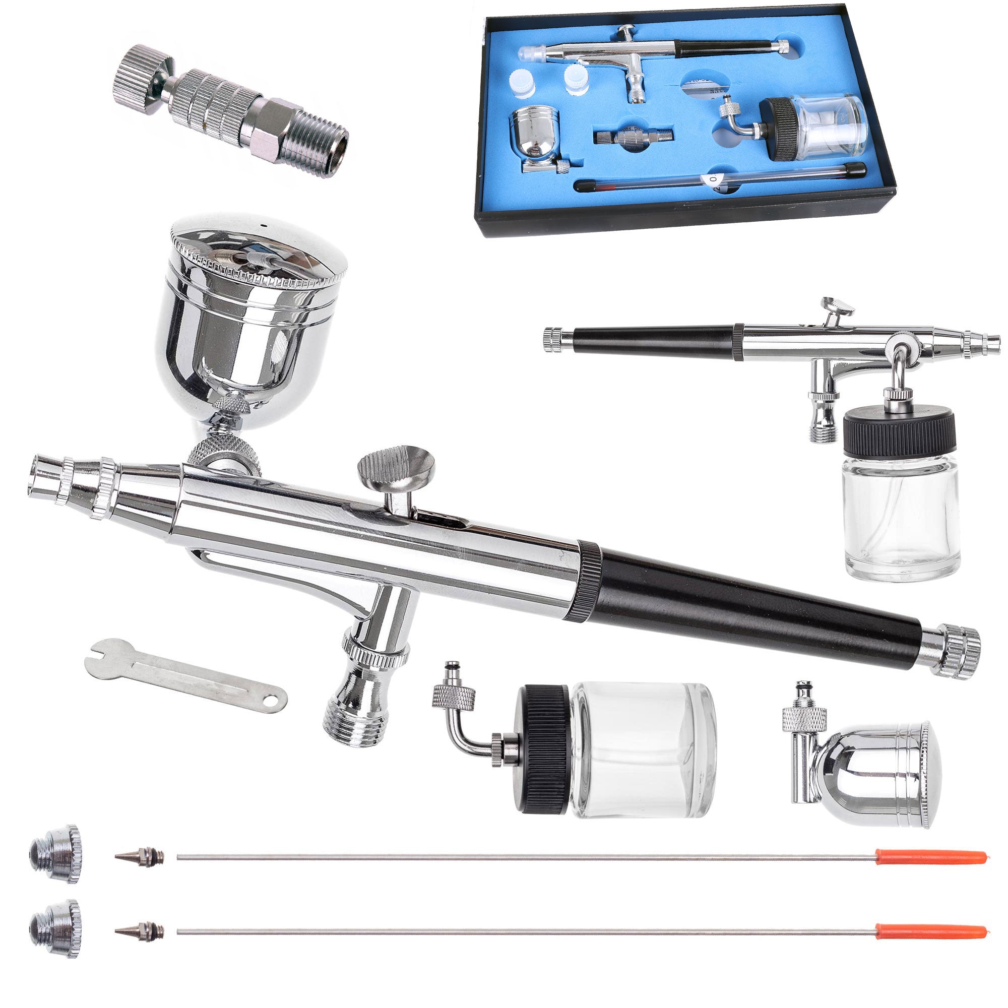 Profesionální airbrush, 3 trysky, sada 2 nádrží + rychlospojka