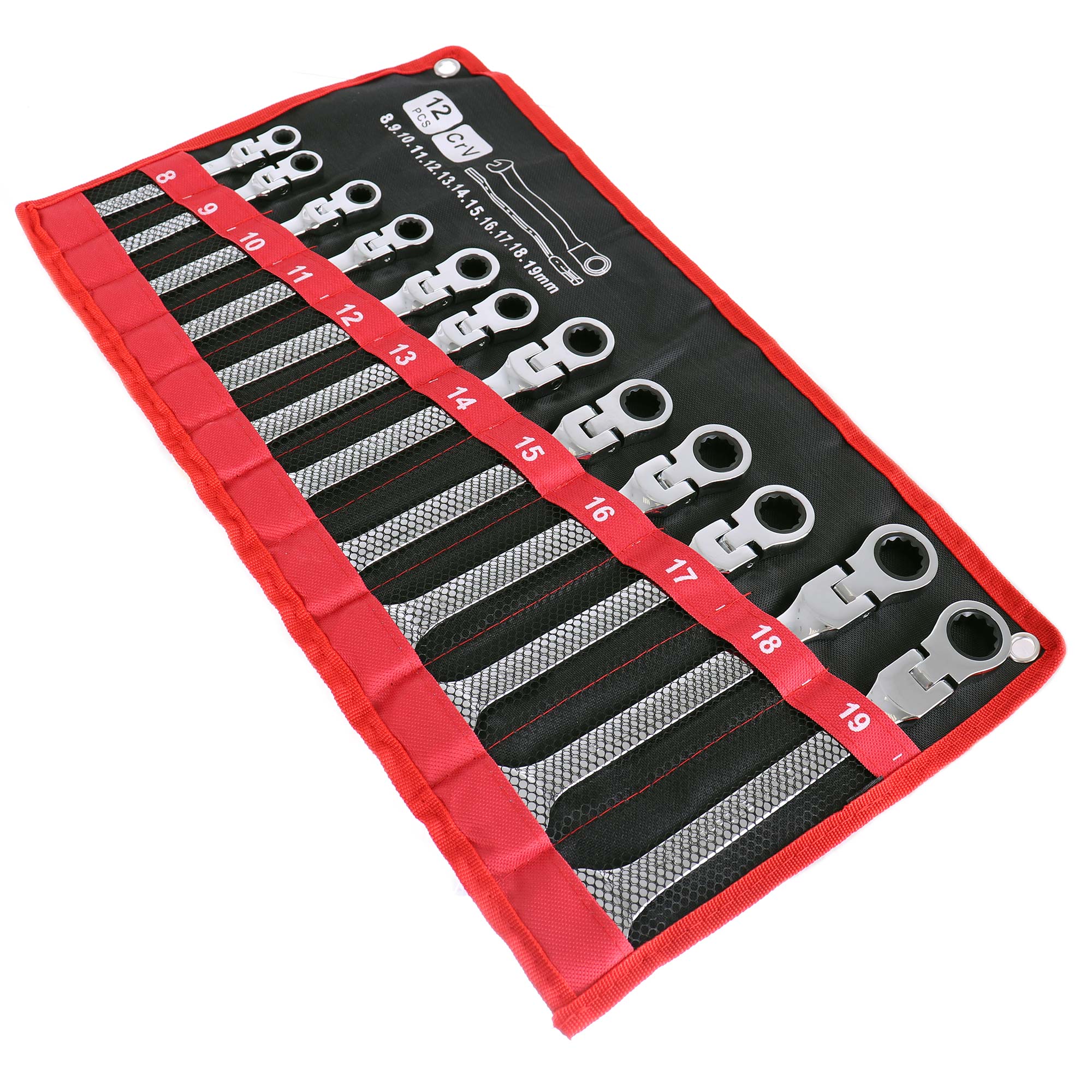 Kombinované ráčnové klíče CrV ocel 12 dílů 8-19 mm