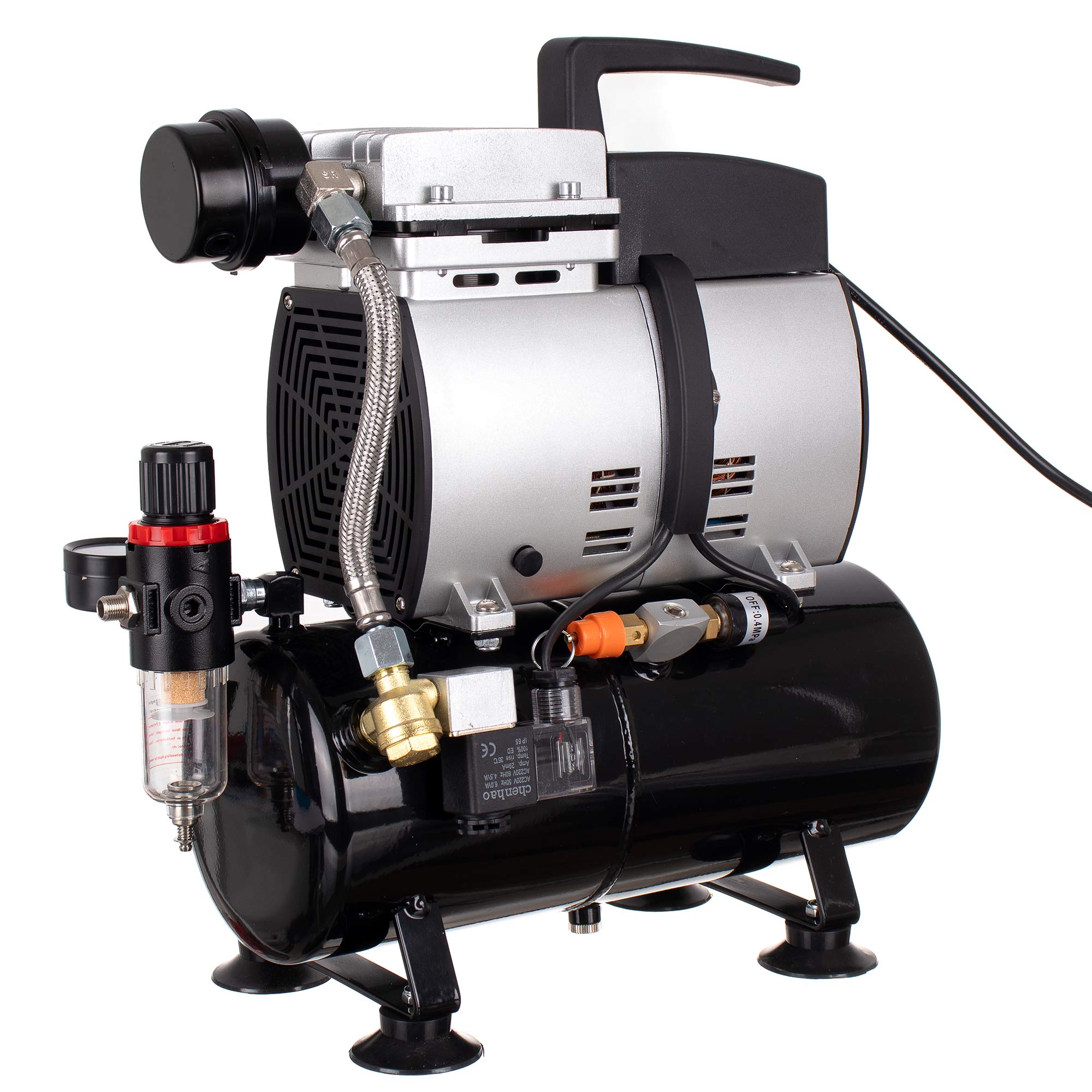 Výkonný Airbrush kompresor, 4L válec 350W Max 4 BAR 44 l/min Redukční filtr