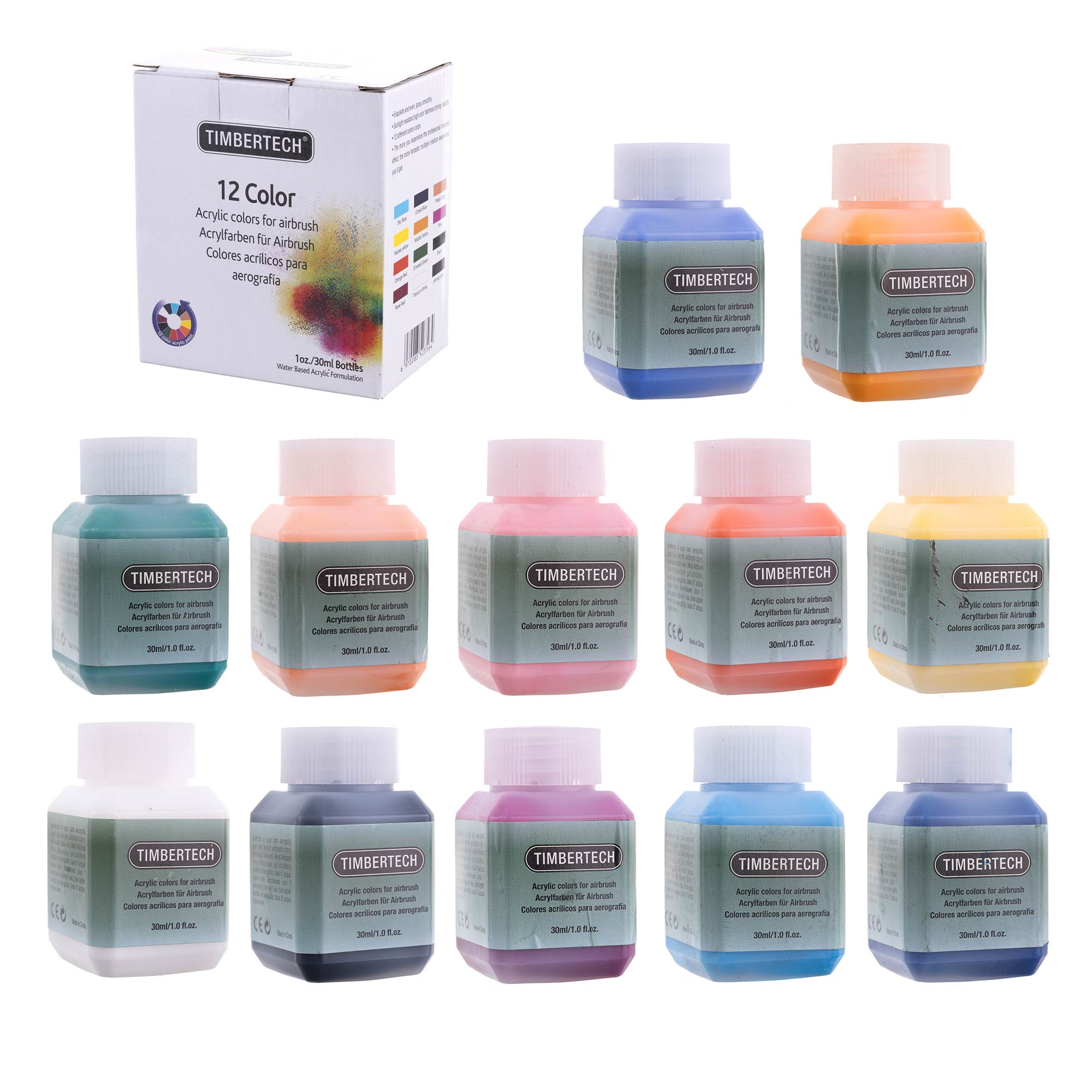 Akrylové barvy 12X 30Ml 12 Pro airbrush Timbertech