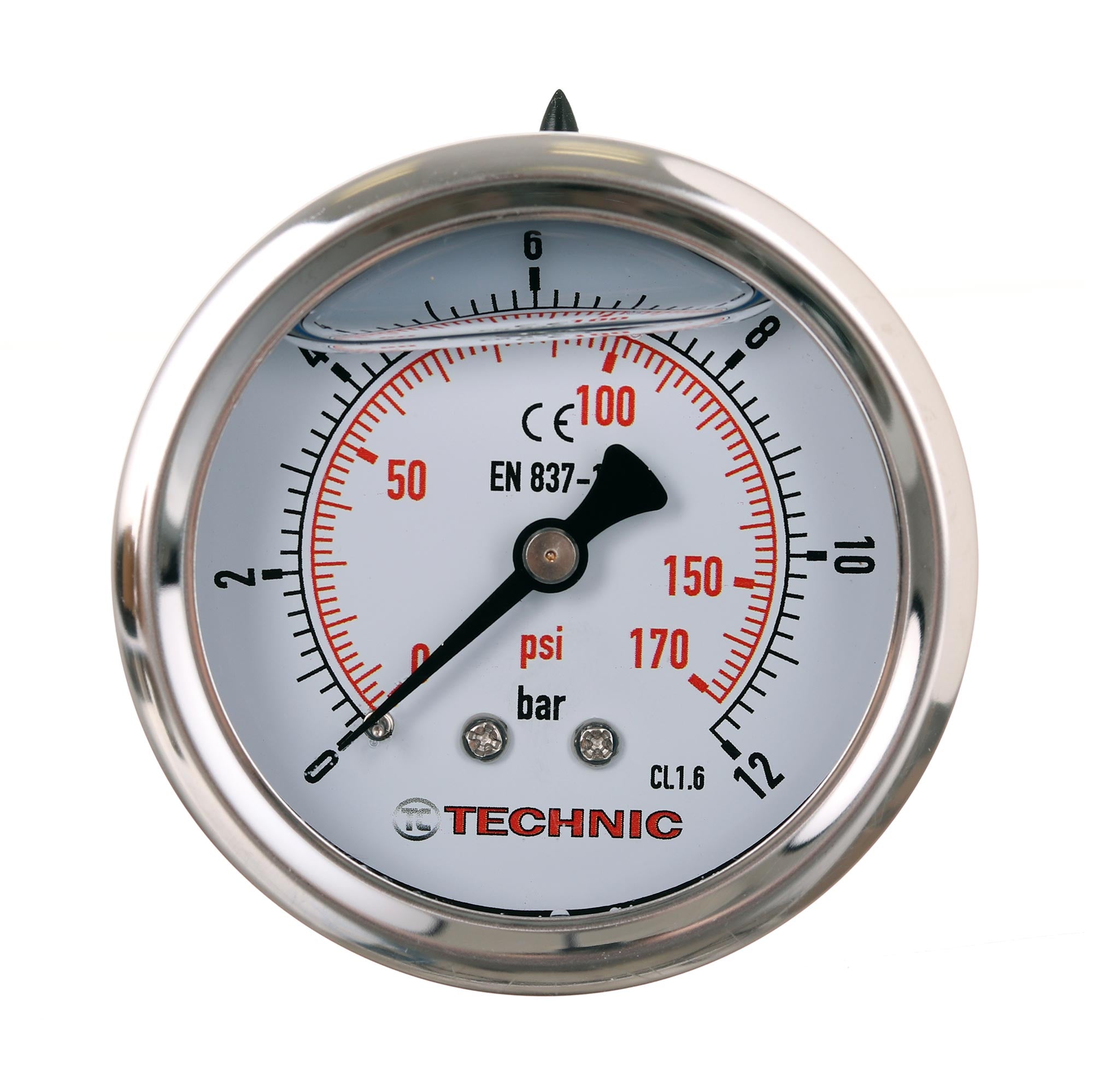 Glycerinový tlakoměr Hodiny 63 mm 0-12 bar Zadní závit 1/4“
