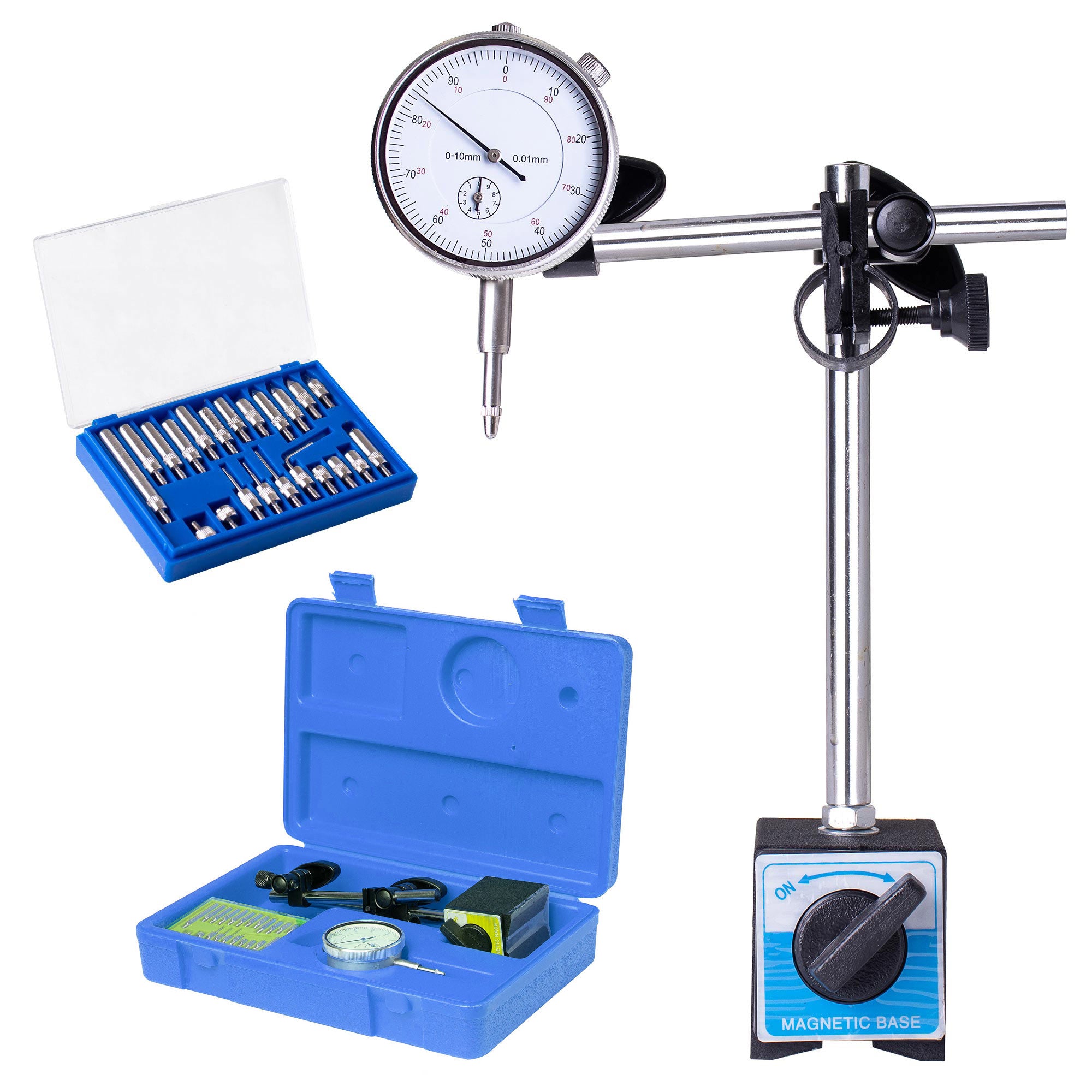 Dial Indicator 0,01 magnetický stojan Adaptéry