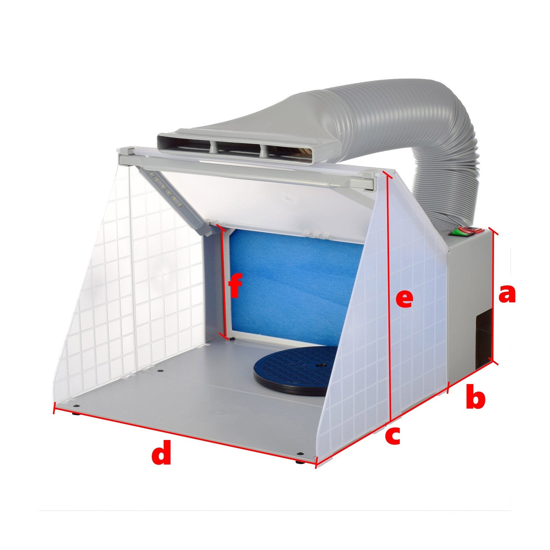 Modelovací kabina - Stříkací box HS-E420DCLBK - s nastavitelným osvětlením LED, s nastavitelným sáním a rotačním stojanem - pro airbrush modeláře