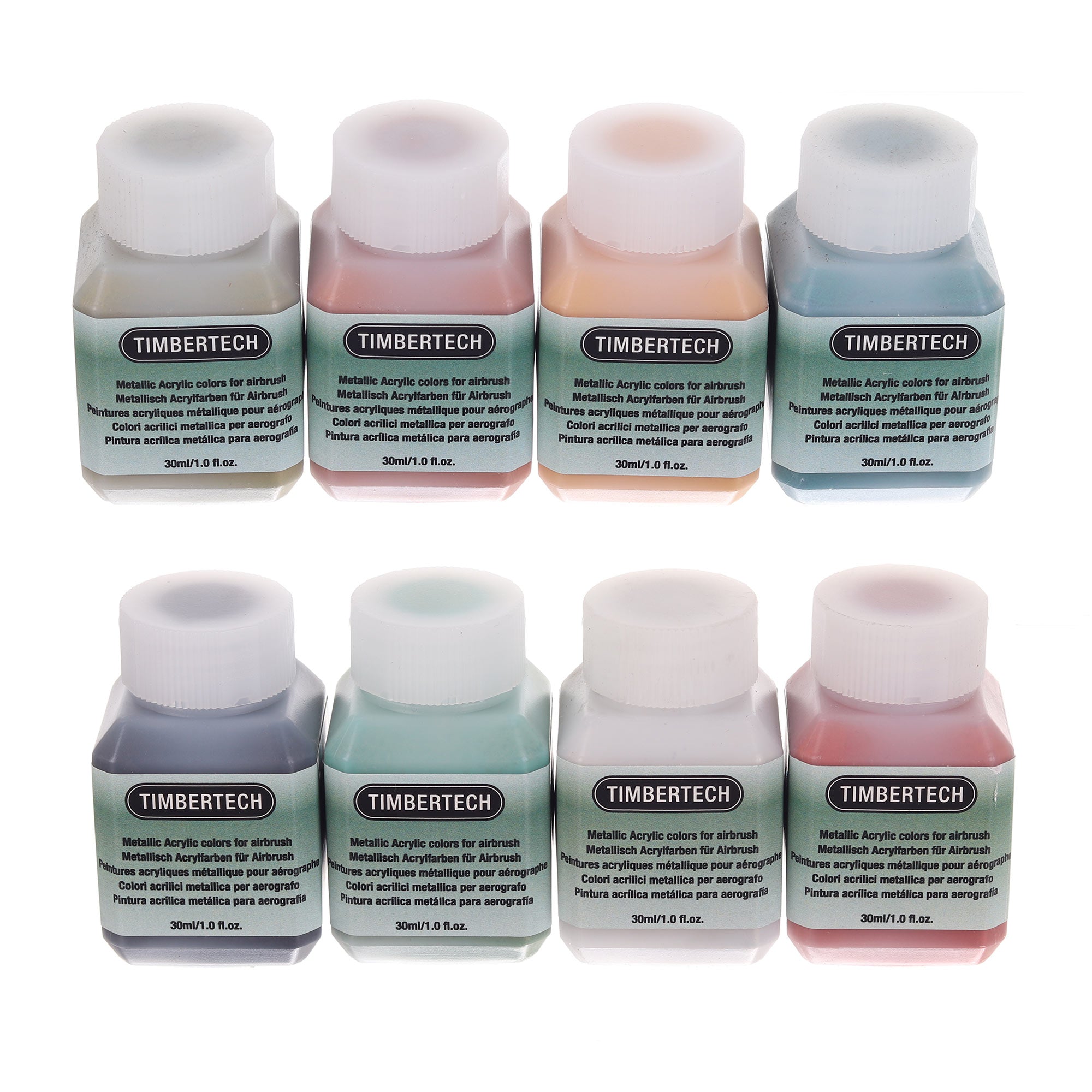 Metalické akrylové barvy na airbrush 8 barev 8x 30ml Timbertech