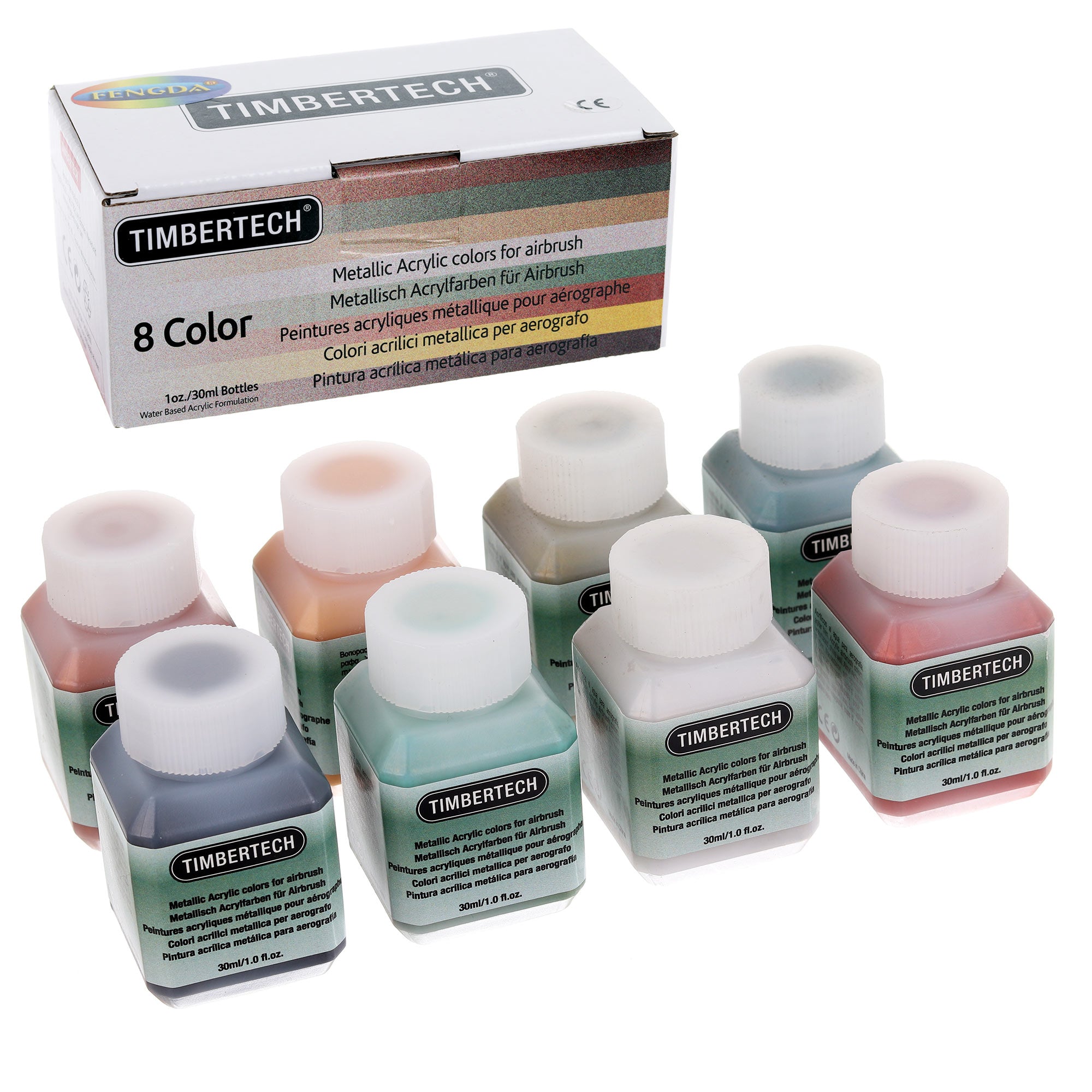 Metalické akrylové barvy na airbrush 8 barev 8x 30ml Timbertech