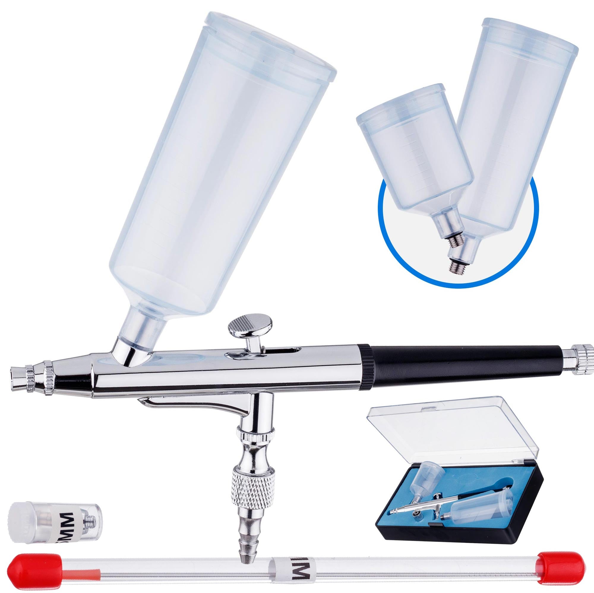 Airbrush pistole AB-131 s tryskou 0,3mm + 0,2mm a 2 nadrzemi 20ml 40ml DUAL ACTION