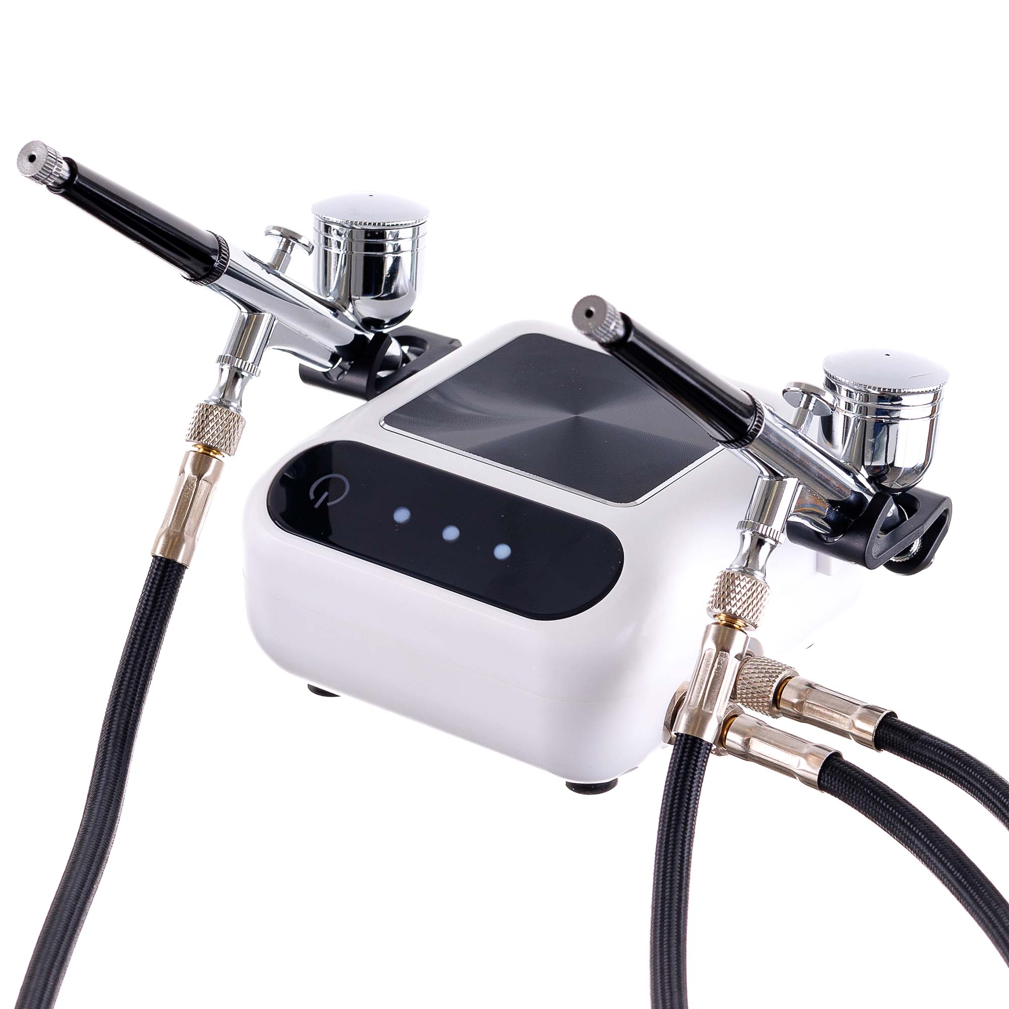 Tichý kompresor MINI Airbrush 2x Airbrush, hadice, ovládání AUTO STOP