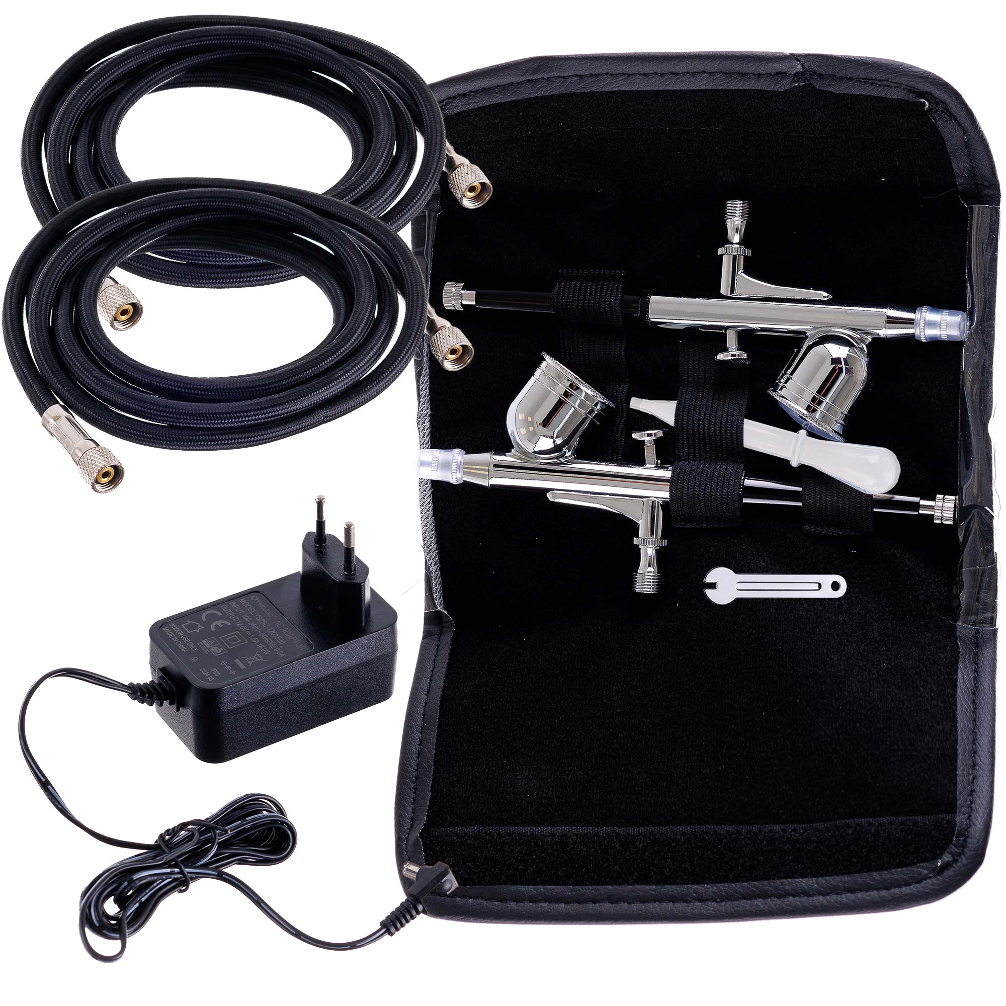 Tichý kompresor MINI Airbrush 2x Airbrush, hadice, ovládání AUTO STOP