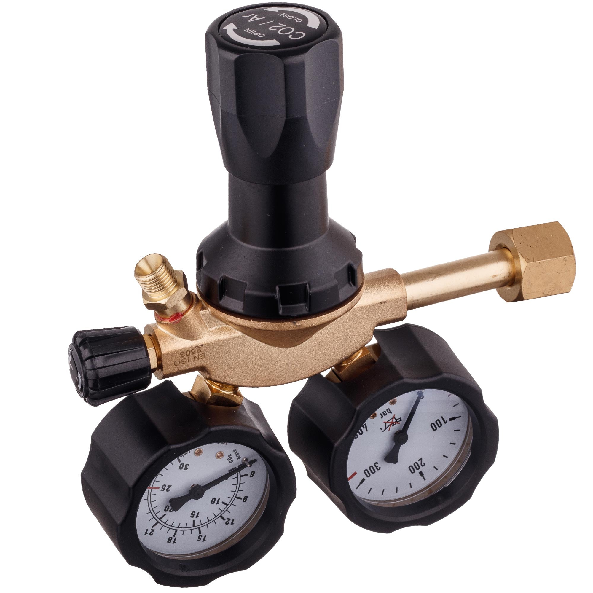 Redukční Ventil Argon CO2 TC Technic 0-4 Bar 32 m3/h Mosazný se 2 Manometry