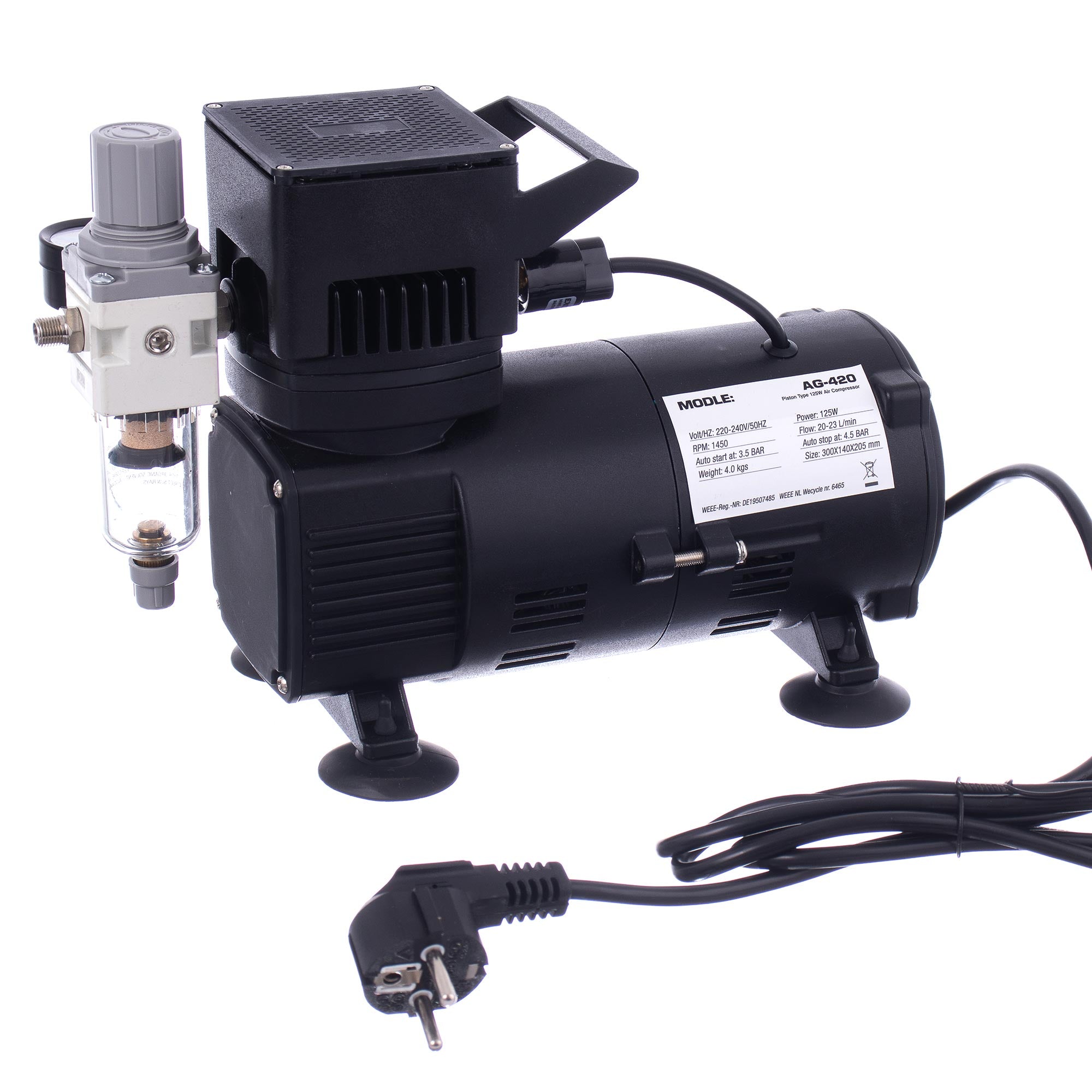 Kompresor, AG-420 FENGDA pro Airbrush 2x Ventilátor 4,5bar redukce + filtr