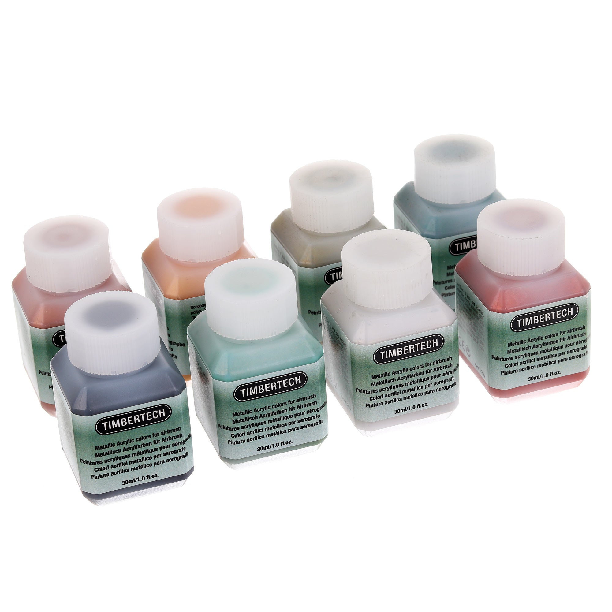 Metalické akrylové barvy na airbrush 8 barev 8x 30ml Timbertech