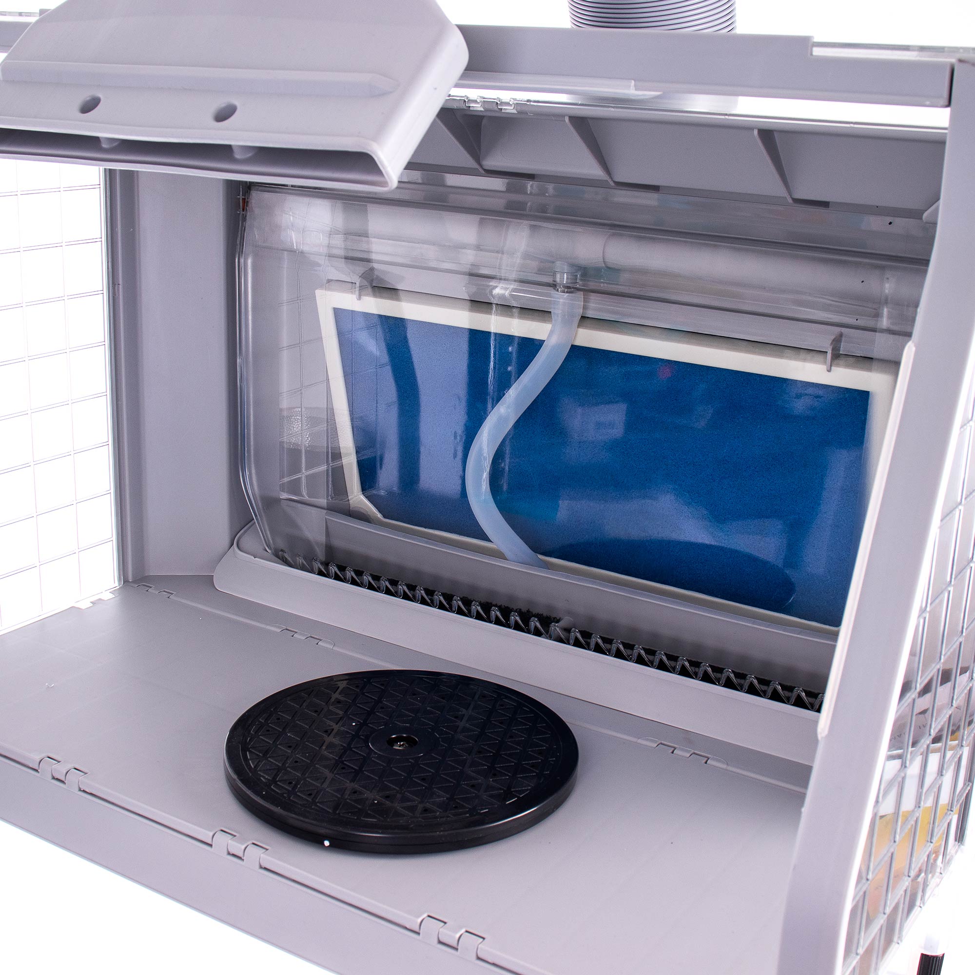 Modelovací kabina - Stříkací box HS-E600 - s osvětlením LED, s ventilátorem, rotačním stojanem a vodní clonou - pro airbrush modeláře