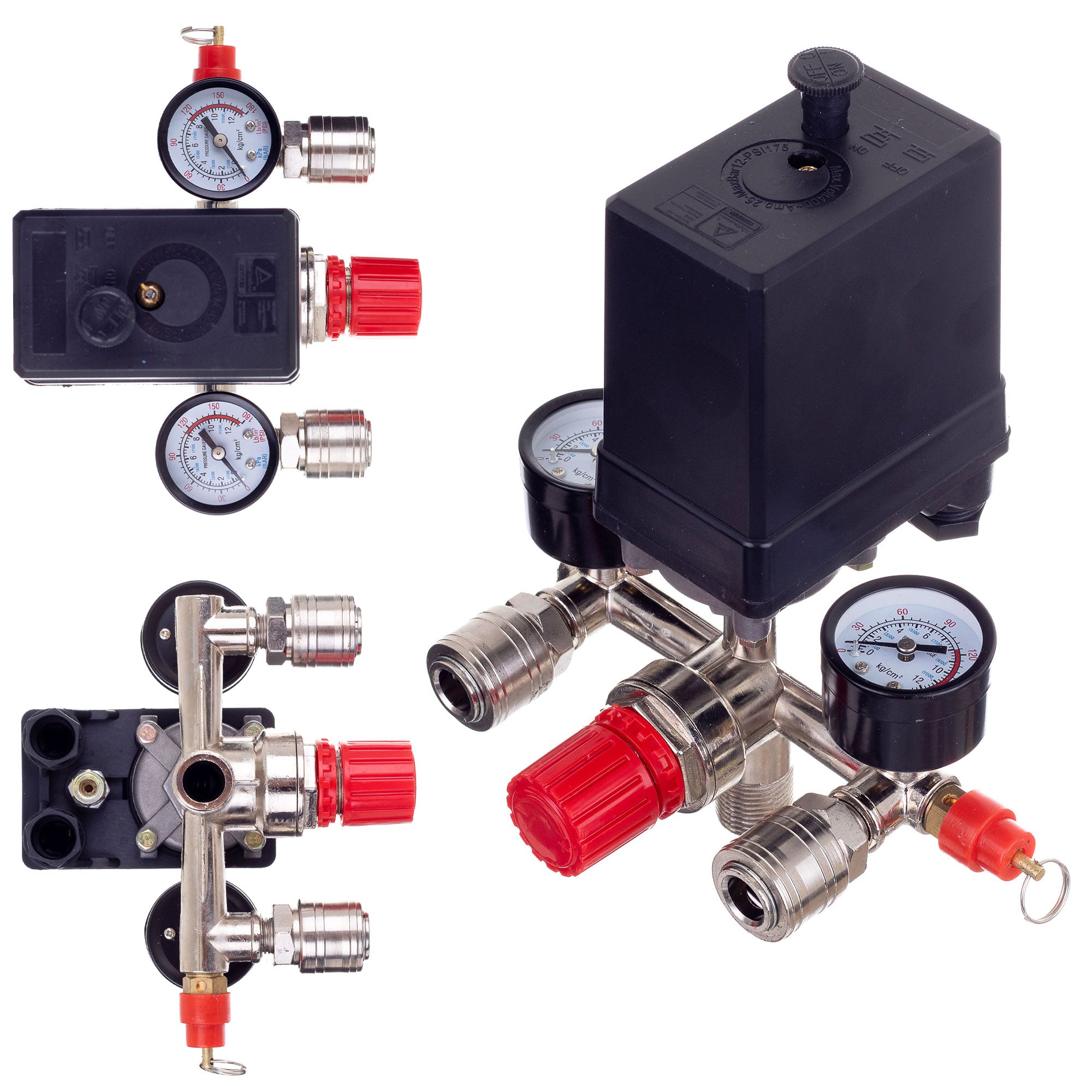Tlakový spínač pro kompresory 1/2", 400V, Regulátor, 2x manometr, 2 x rychlospojka, PL-400 TC Technic