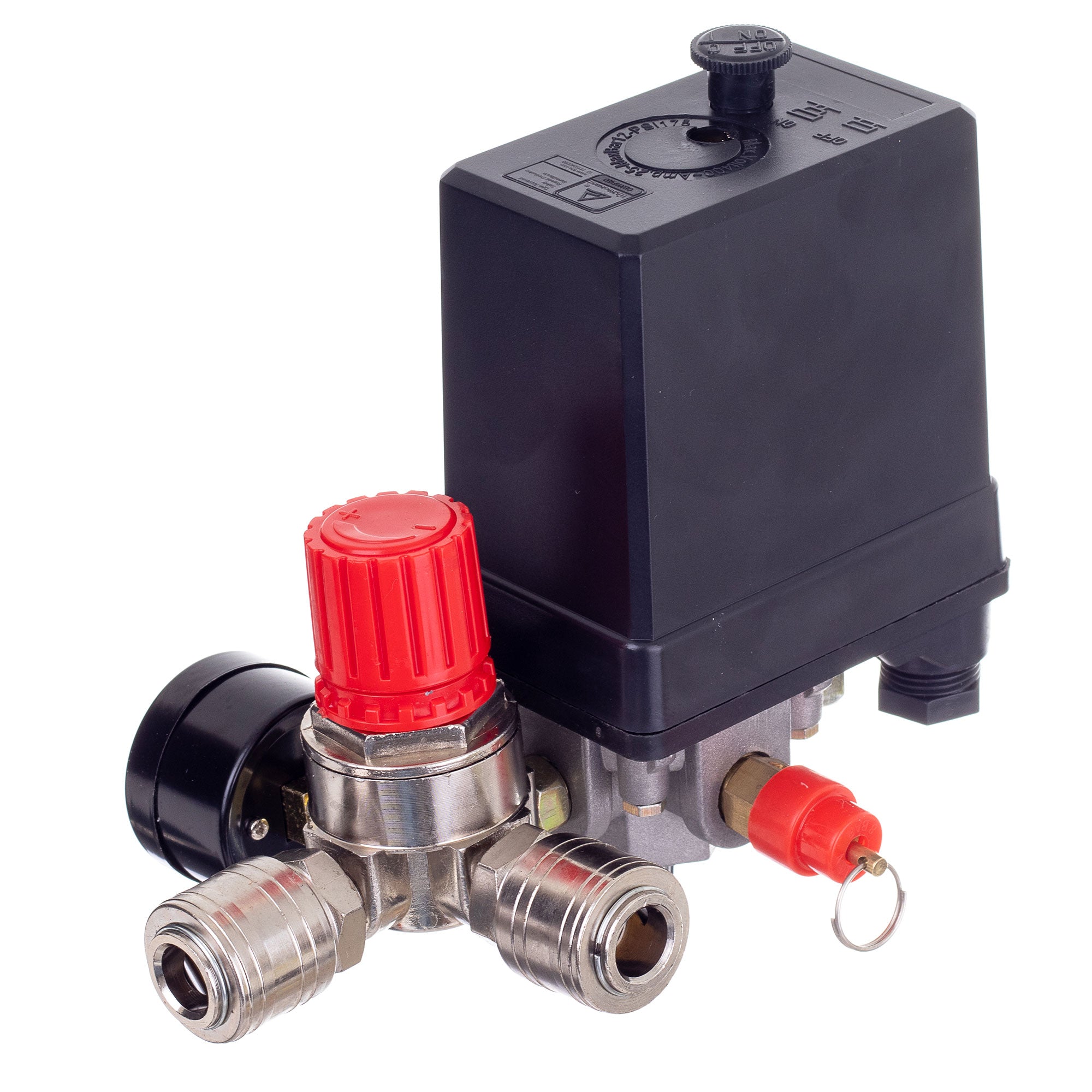 Tlakový spínač pro kompresory 1/4", 400V, Regulátor, 2x manometr, 2 x rychlospojka, PL400-2 TC Technic