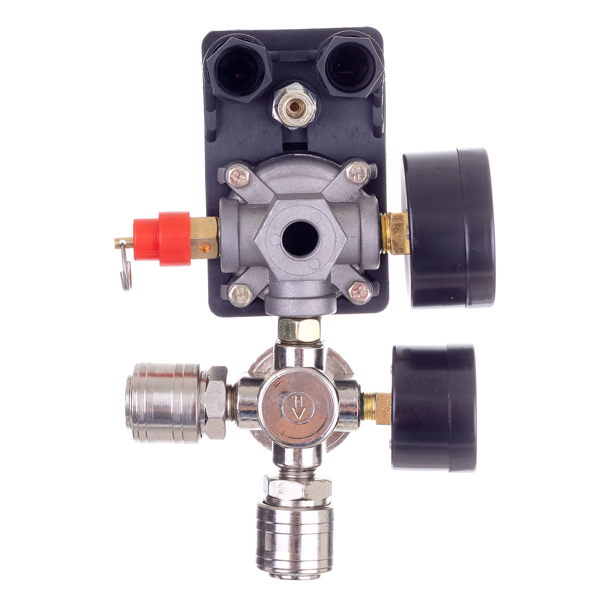 Tlakový spínač pro kompresory 1/4", 400V, Regulátor, 2x manometr, 2 x rychlospojka, PL400-2 TC Technic