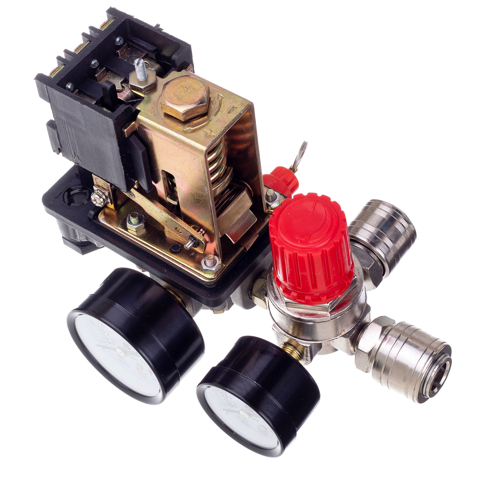 Tlakový spínač pro kompresory 1/4", 400V, Regulátor, 2x manometr, 2 x rychlospojka, PL400-2 TC Technic