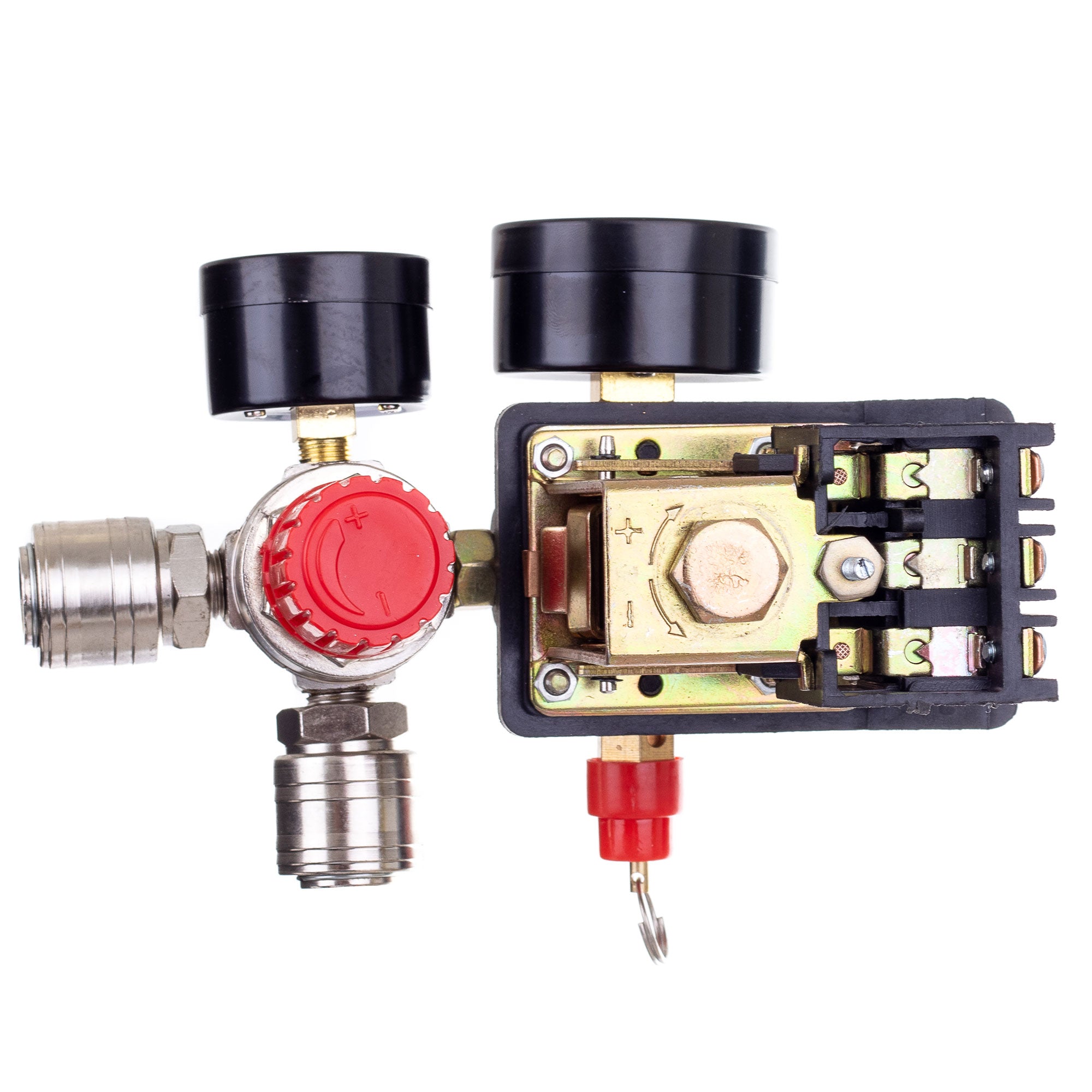 Tlakový spínač pro kompresory 1/4", 400V, Regulátor, 2x manometr, 2 x rychlospojka, PL400-2 TC Technic