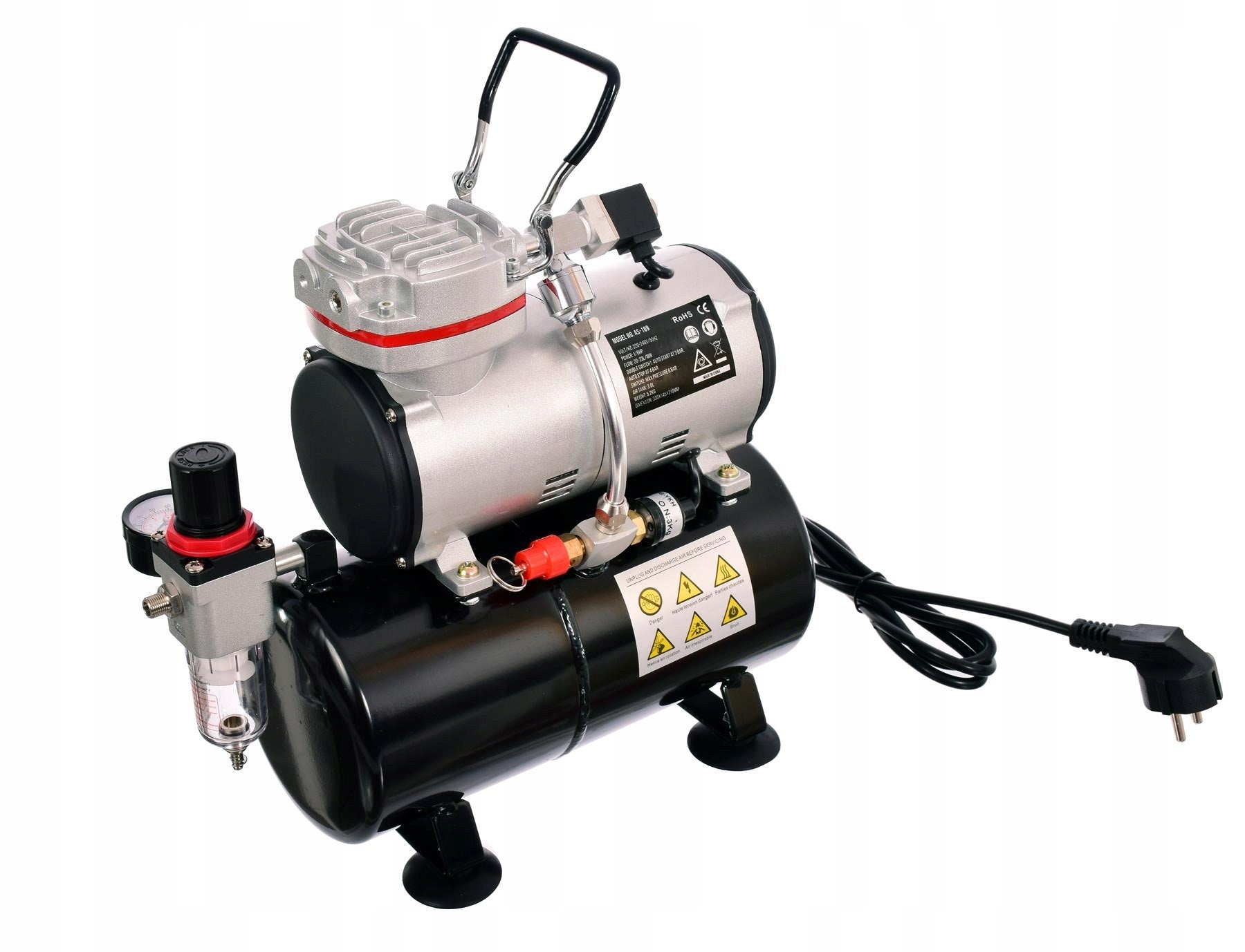 Airbrush kompresor FENGDA AS-189, až 6 barů, 3l nádrž, Vstup 1/8"