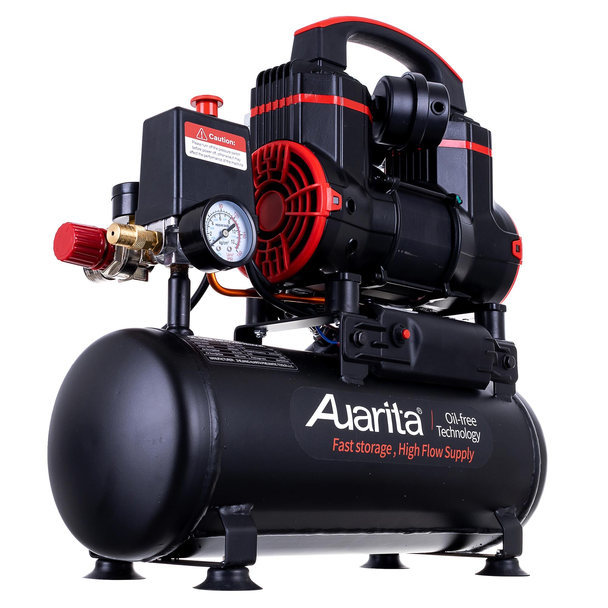 Bezolejový kompresor, zásobník 8L, výkon 100l/min na výstupu, 70dB, AUARITA