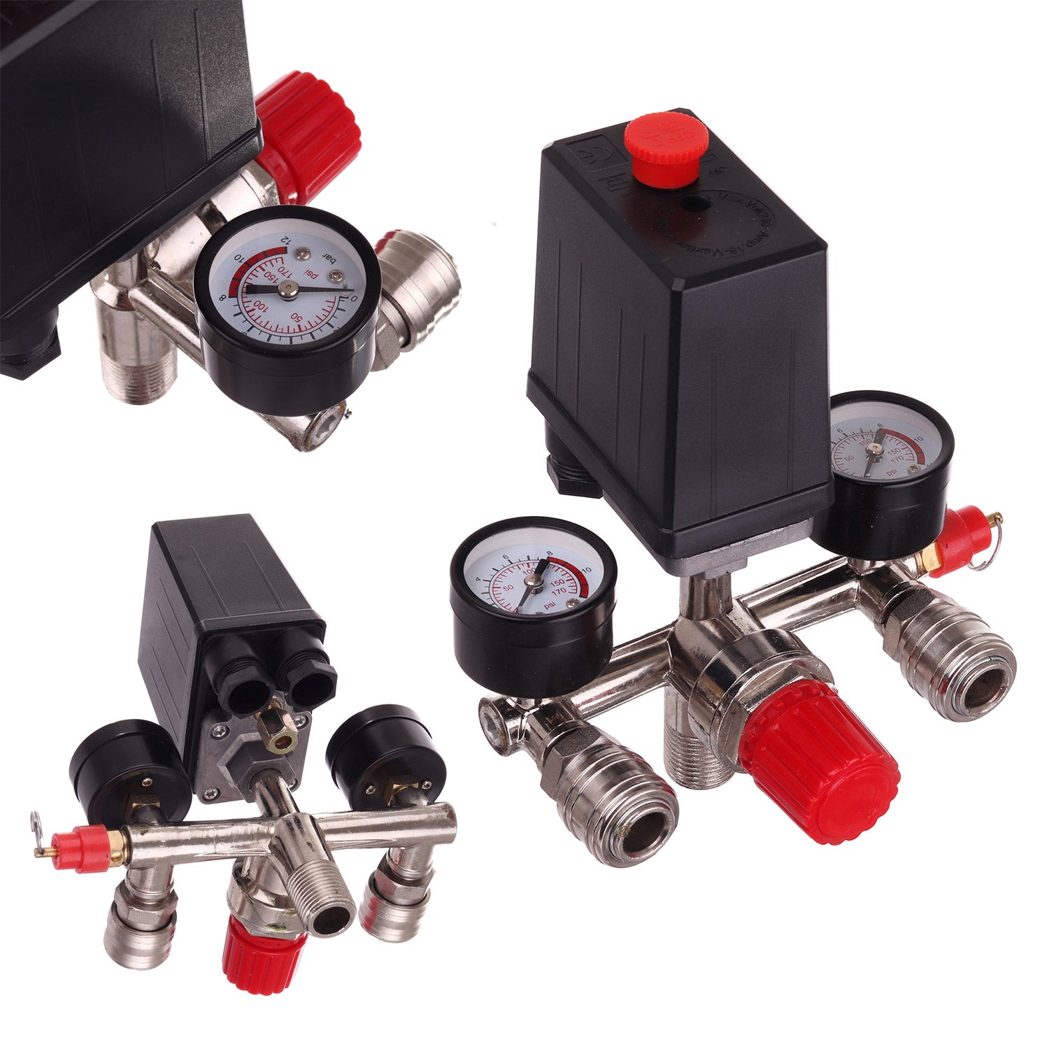 Tlakový spínač pro kompresory 1/2", 230V, Regulátor, 2x manometr, 2 x rychlospojka, PL-230 TC Technic