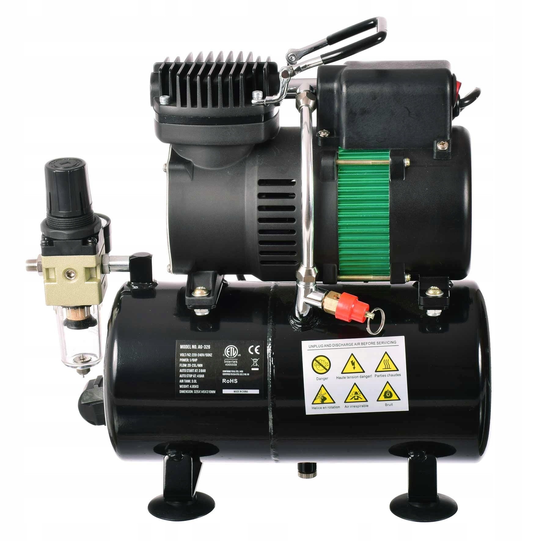 Airbrush kompresor AS-326, 23l/min, 3l nádrž, Vstup 1/8", dva ventilátory