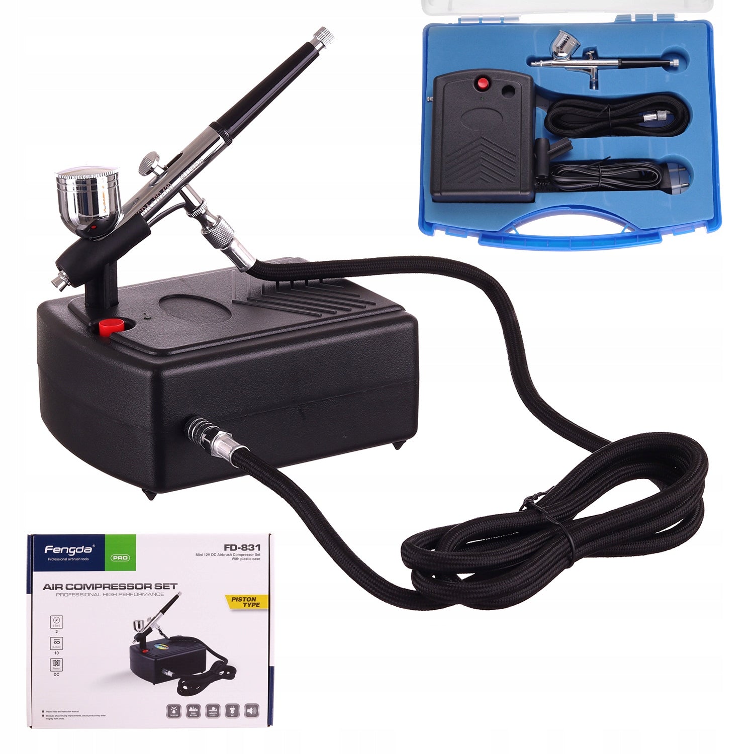 Mini Airbrush kompresor FENGDA, BD-831 + Airbrush pistole BD-130 + Hadice