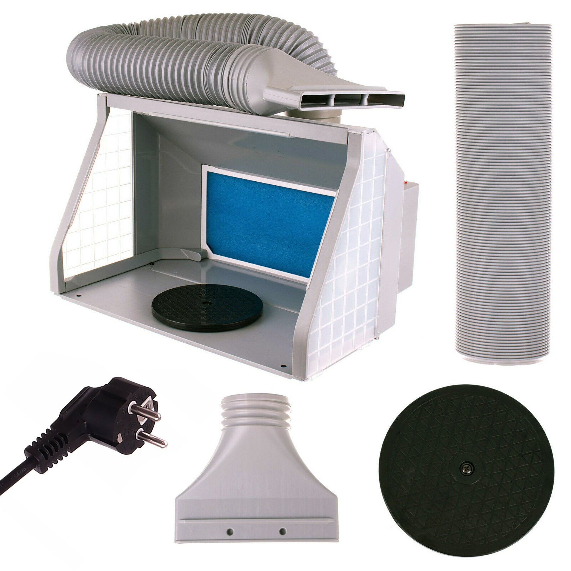 Modelovací kabina - Stříkací box HS-E550BLK - s nastavitelným osvětlením LED, s dvojitým ventilátorem a rotačním stojanem - pro airbrush modeláře