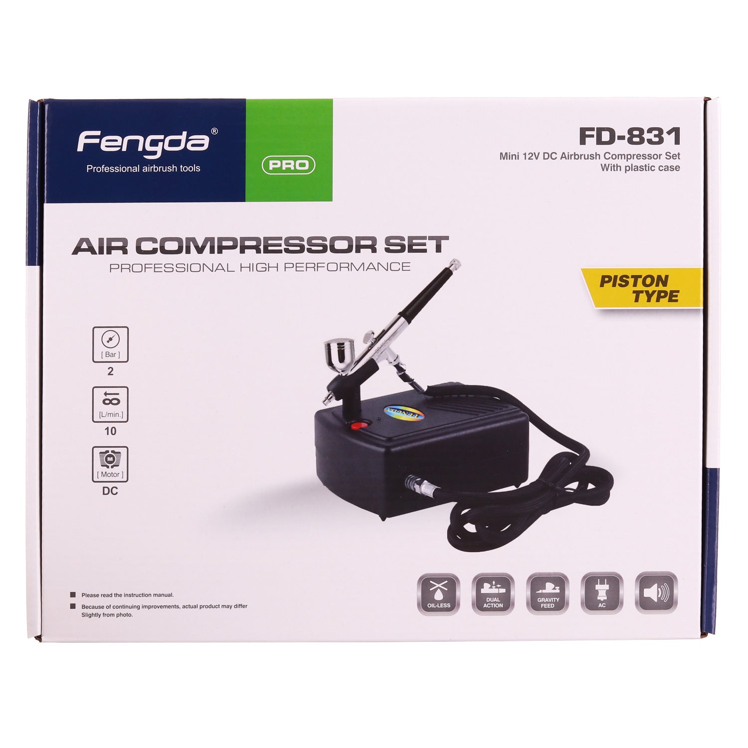 Mini Airbrush kompresor FENGDA, BD-831 + Airbrush pistole BD-130 + Hadice