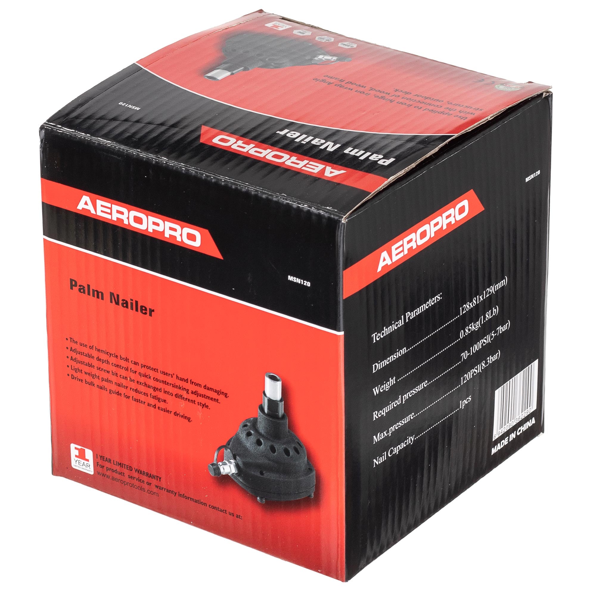 Pneumatická dlaňová hřebíkovačka AEROPRO MSN120 na dřevěné konstrukce, na hřebíky 4-12cm