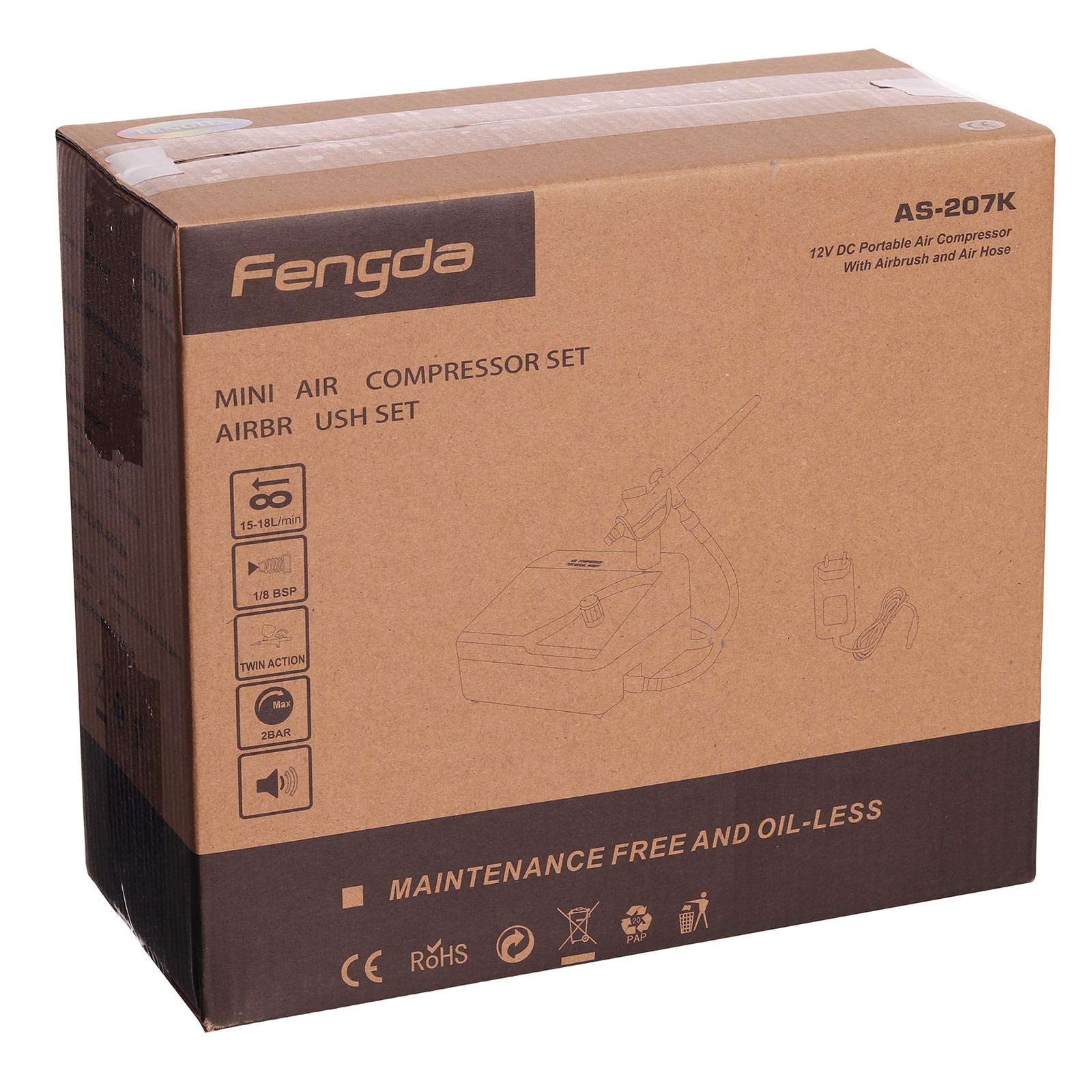 Mini Airbrush kompresor, AS-207K, 18l/min + Airbrush pistole HS-30 + Hadice