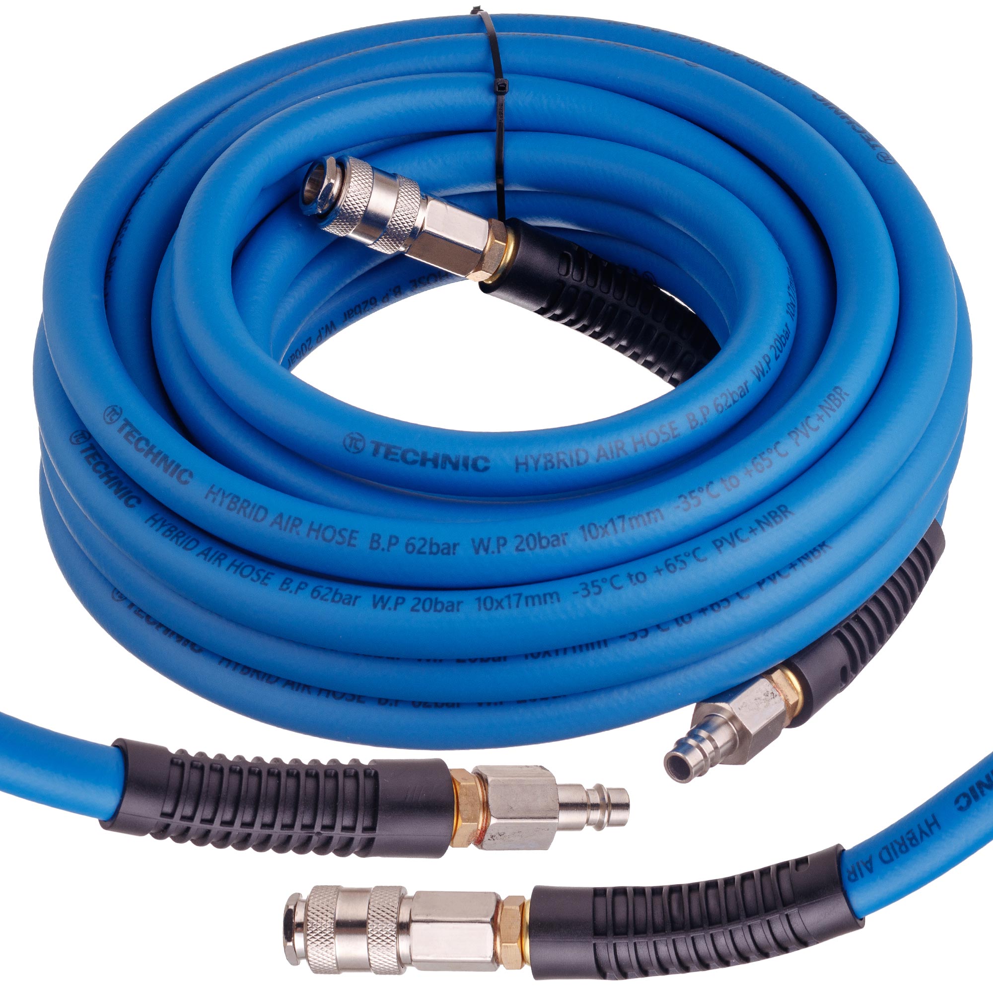Hybridní pneumatická hadice 10 m 10x17 mm PVC NBR 20 bar rychlospojky 3/8"