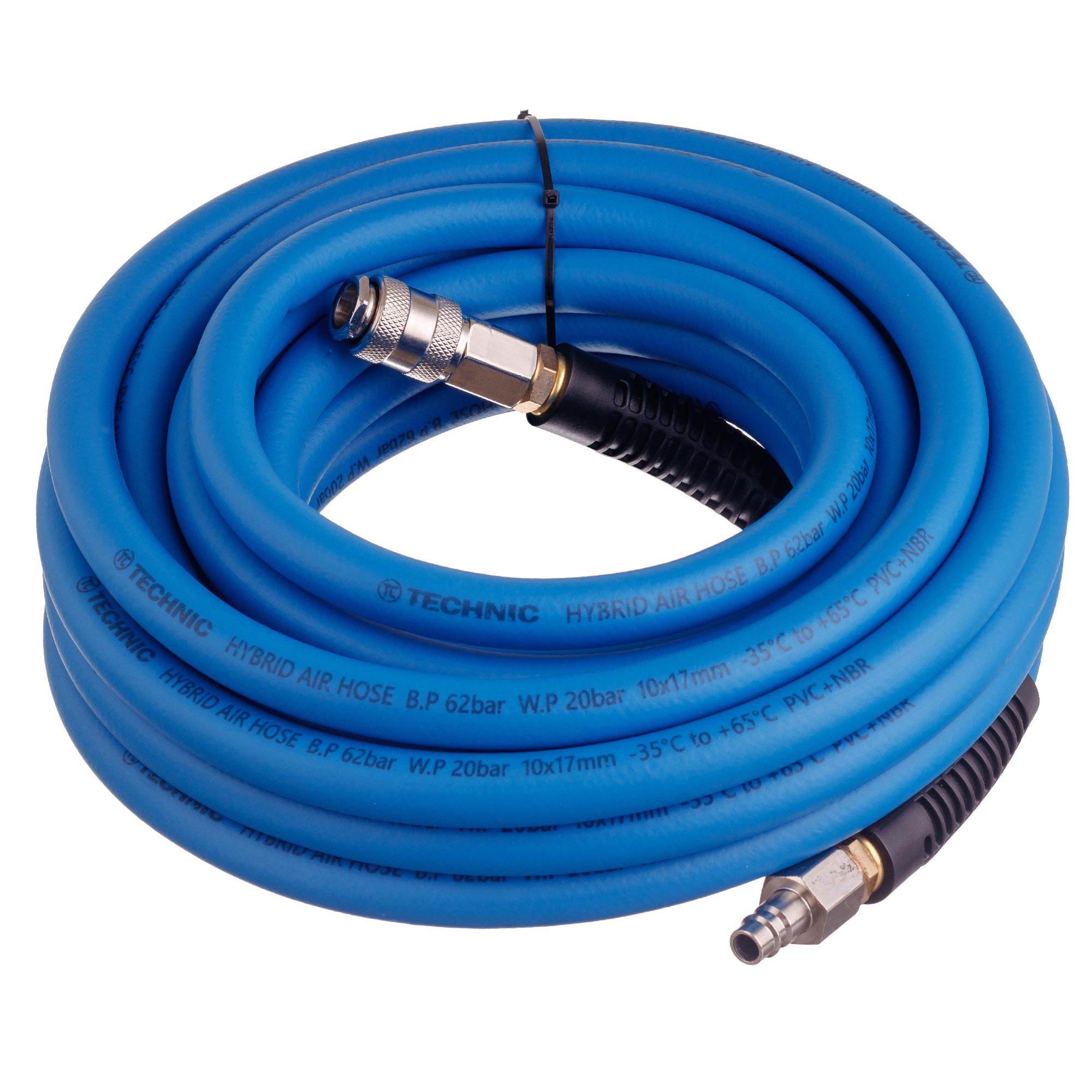 Hybridní pneumatická hadice 15 m 10x17 mm PVC NBR 20 bar rychlospojky 3/8"