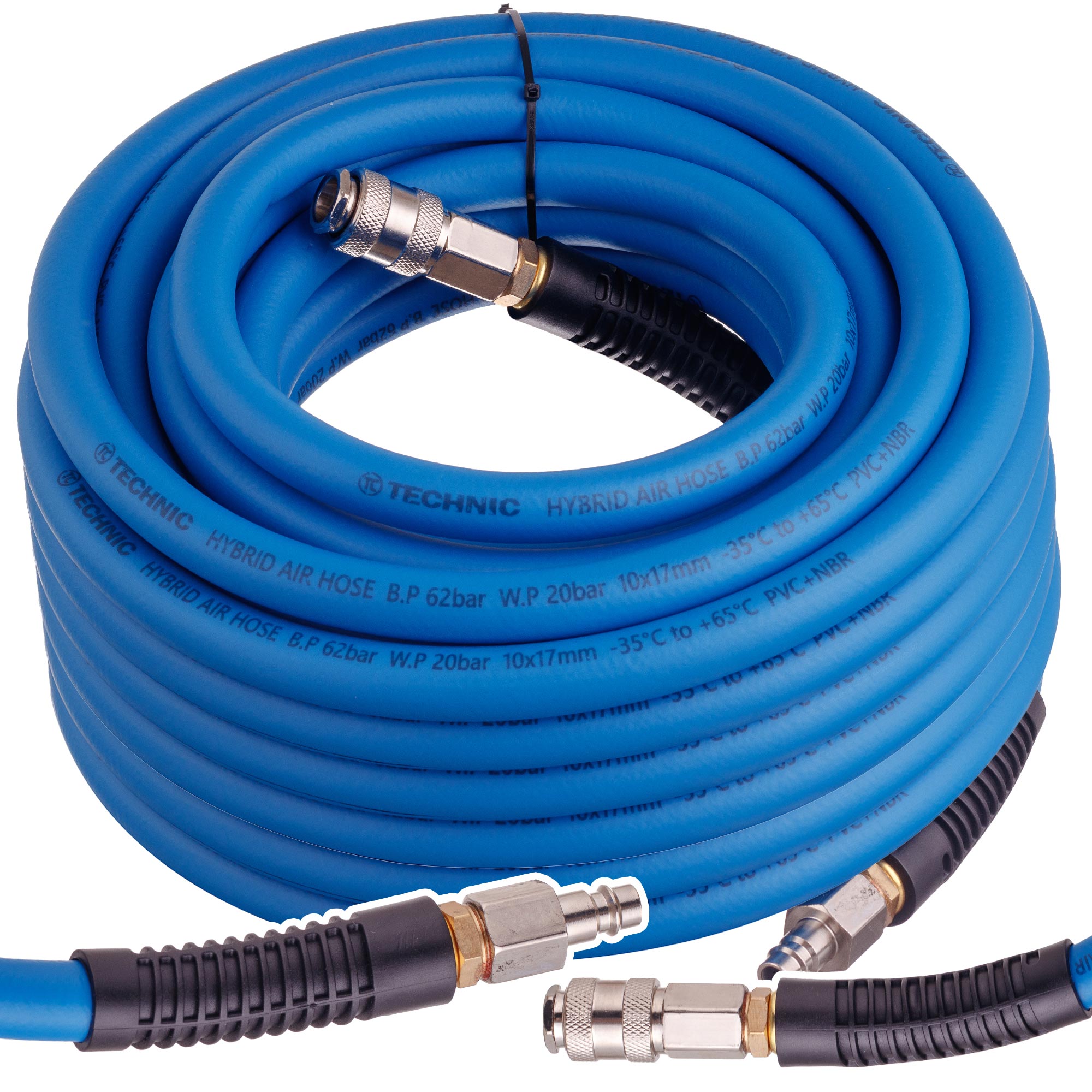 Hybridní pneumatická hadice 20 m 10x17 mm PVC NBR 20 bar rychlospojky 3/8"