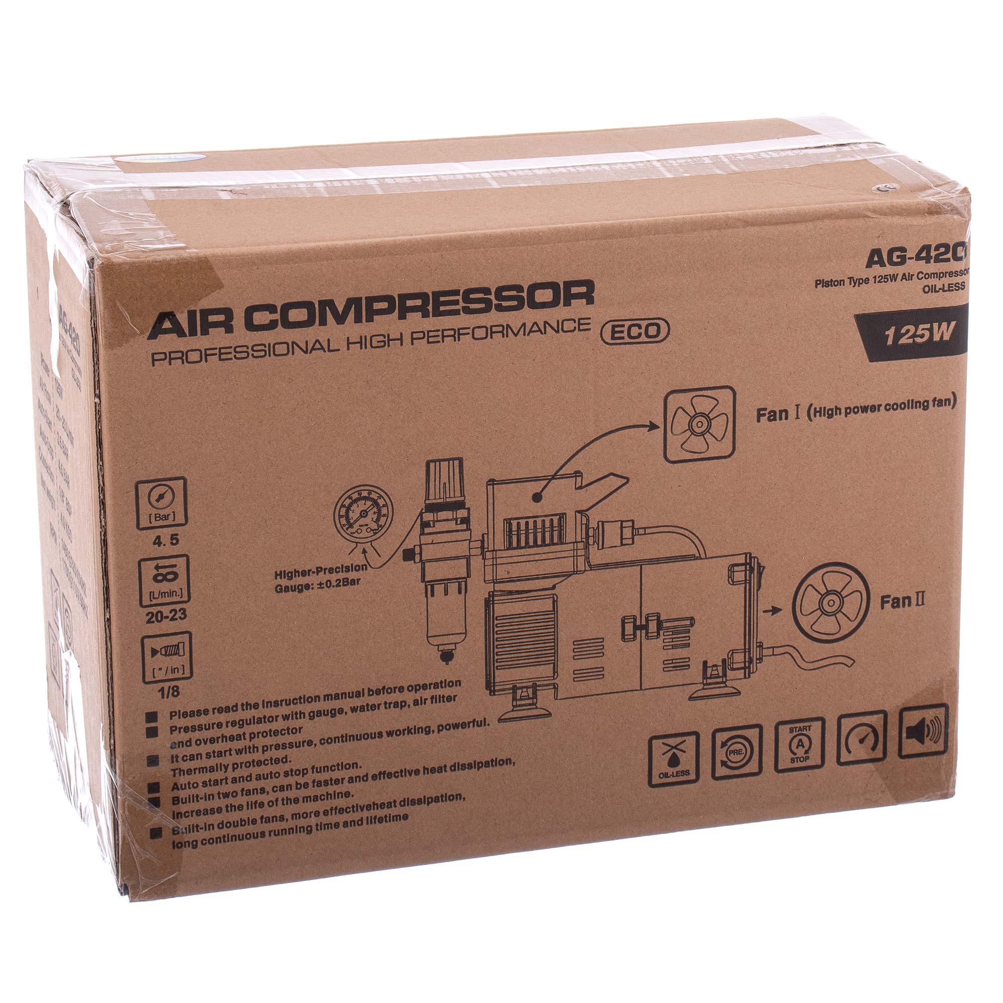Kompresor, AG-420 FENGDA pro Airbrush 2x Ventilátor 4,5bar redukce + filtr