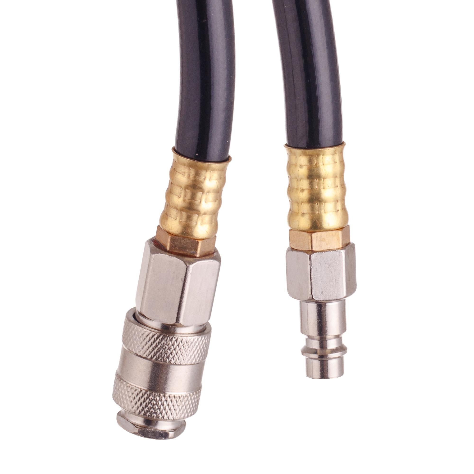 Pružná pneumatická hadice z PVC pro kompresor 8 × 14 mm, 20 m, 20 bar, rychlospojky