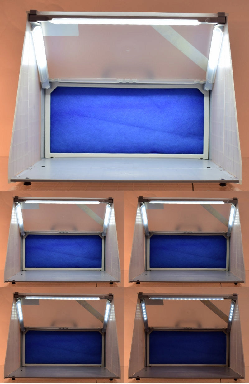 Modelovací kabina - Stříkací box HS-E420DCLBK - s nastavitelným osvětlením LED, s nastavitelným sáním a rotačním stojanem - pro airbrush modeláře