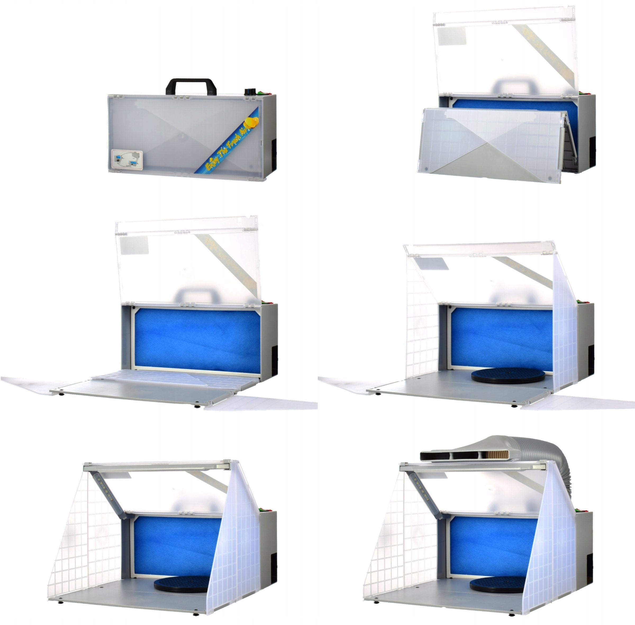 Modelovací kabina - Stříkací box HS-E420DCLK - s osvětlením LED, odsáváním a rotačním stojanem - pro airbrush modeláře