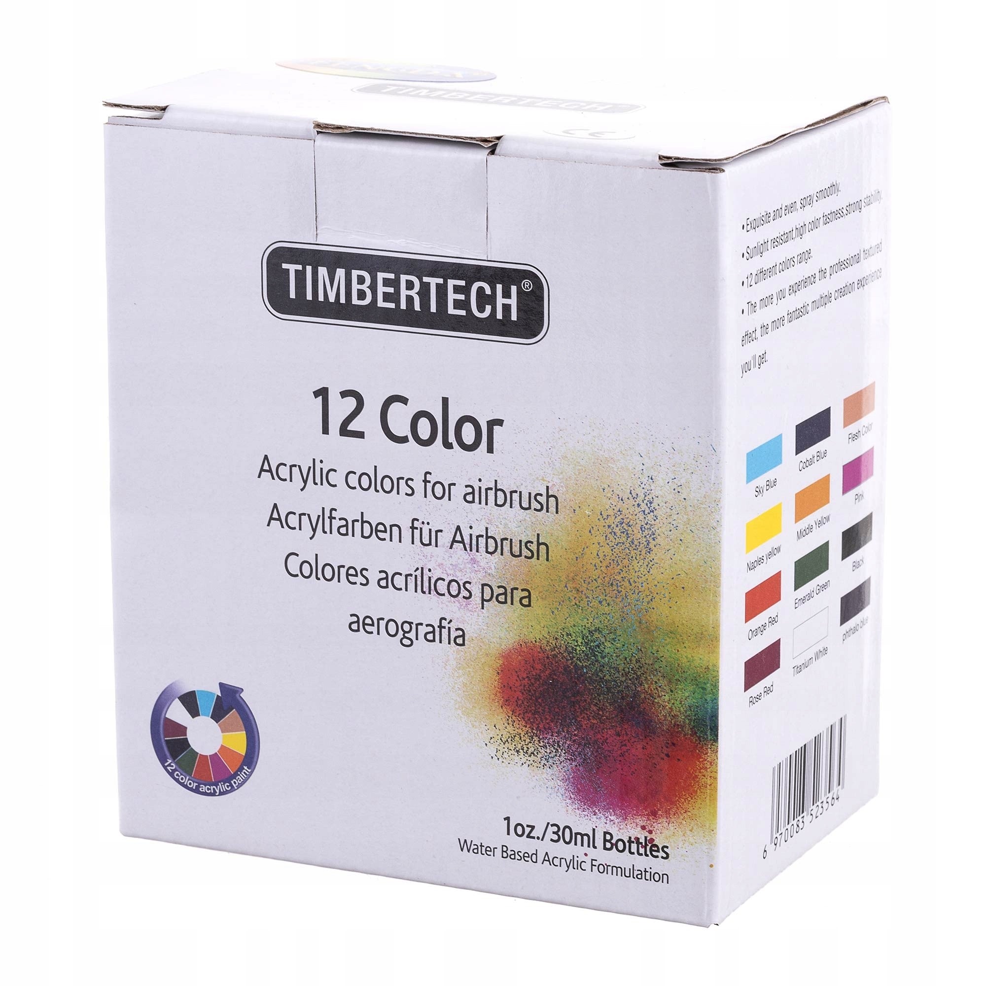 BARVY na airbrush, 24x 30ml různé barvy Timbertech