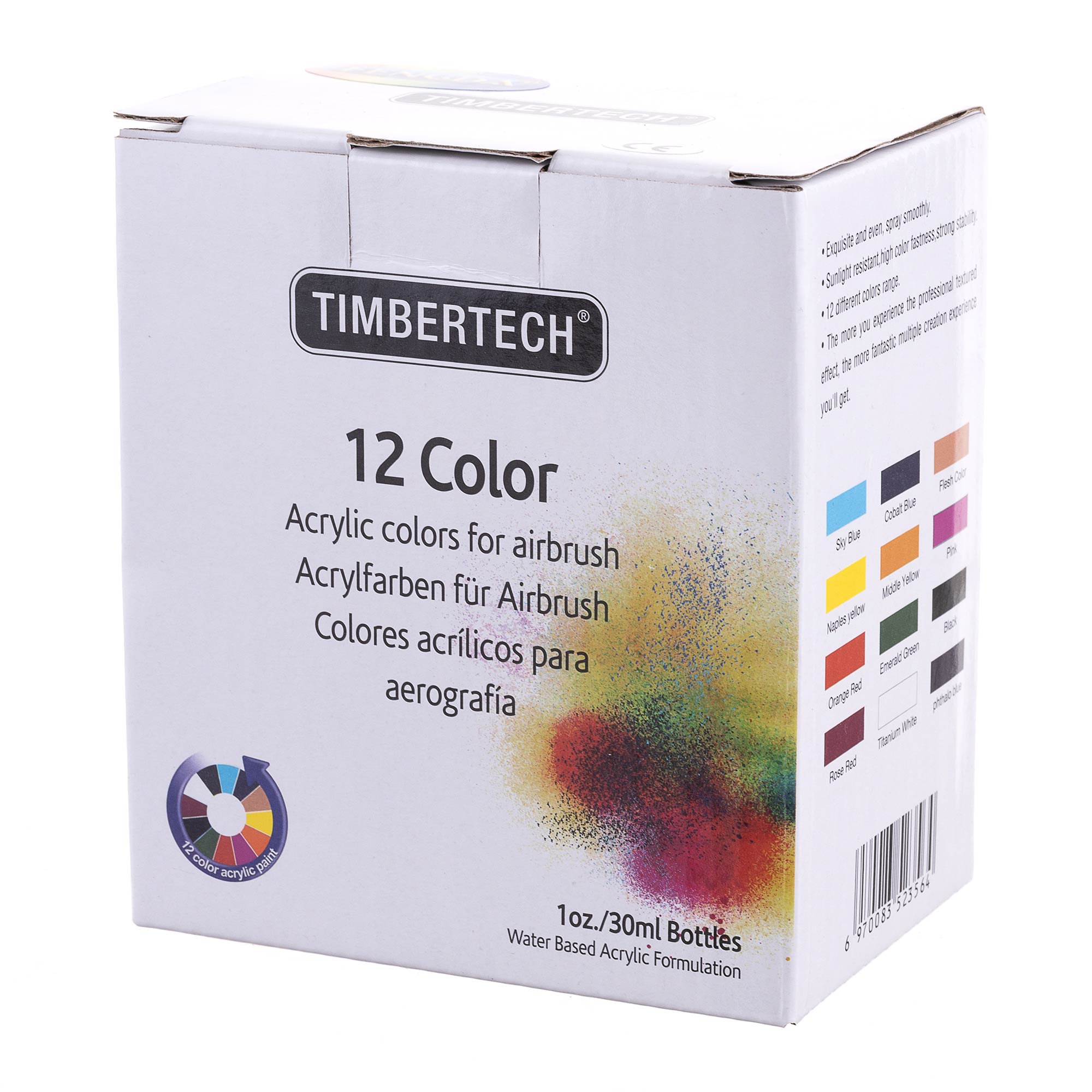 Akrylové barvy 12X 30Ml 12 Pro airbrush Timbertech